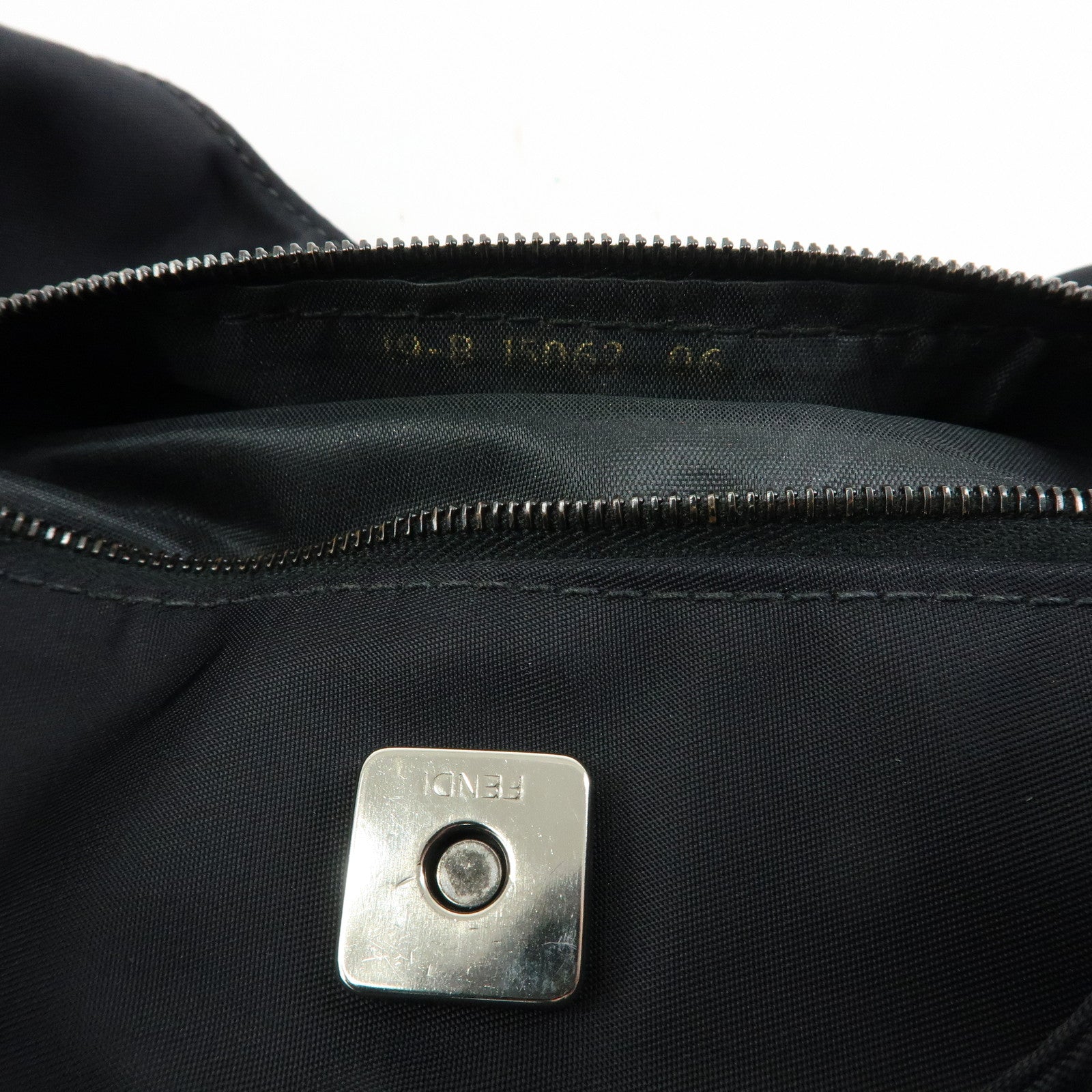 FENDI FF Logo Nylon Leather Shoulder Bag Tote Bag Black 19・B 15062