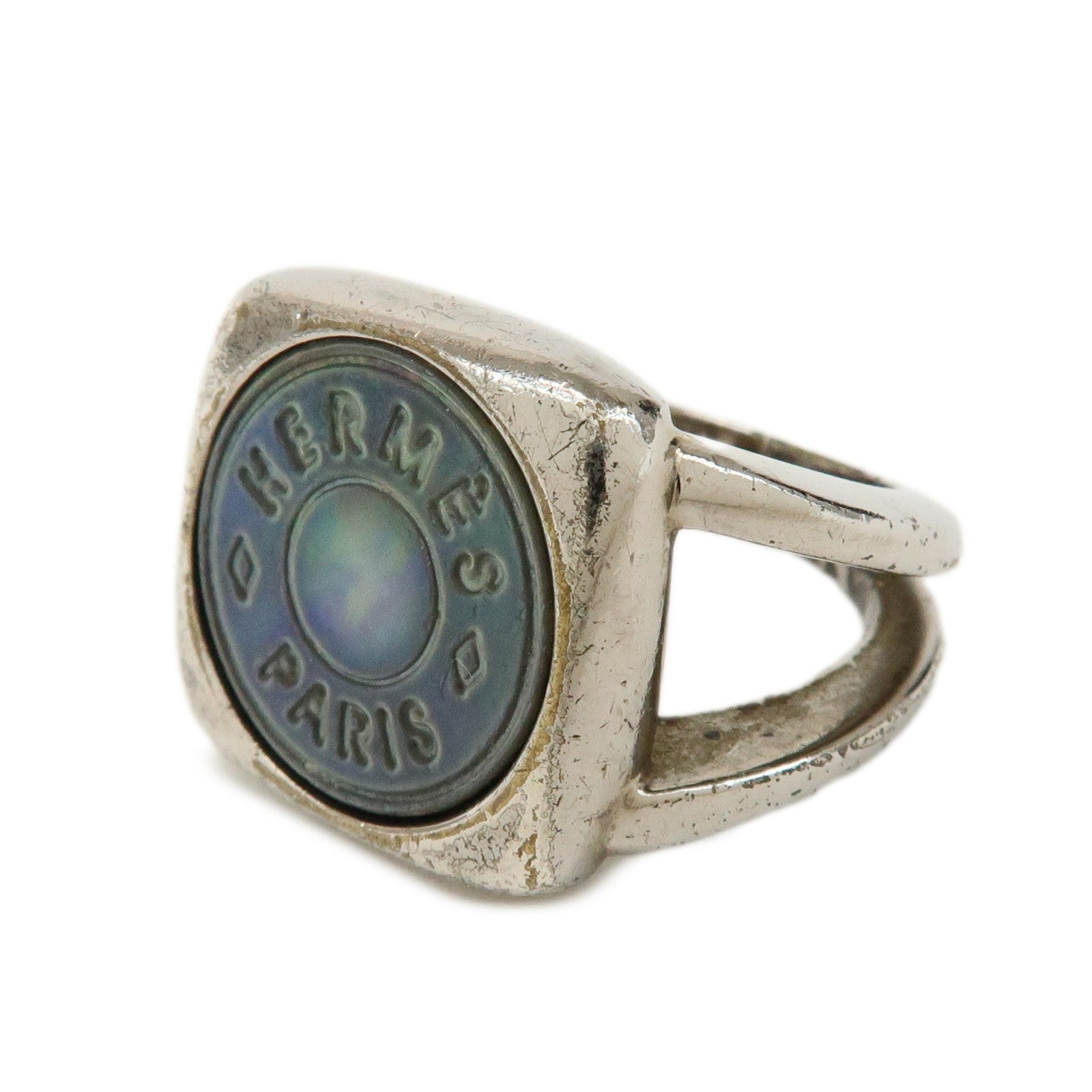 HERMES Metal Corozo Sellier Ring Shell Silver