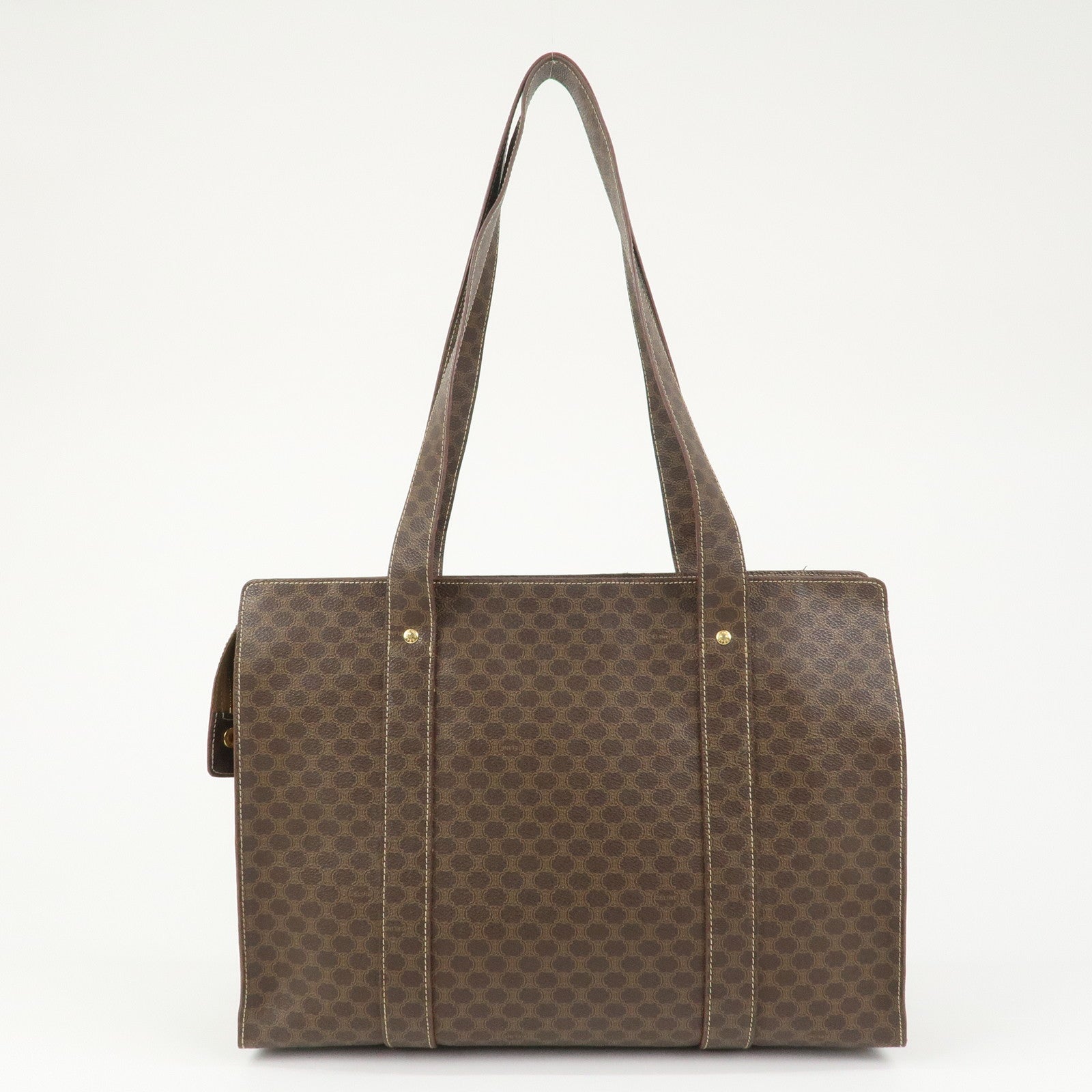 CELINE Macadam PVC Coating Canvas Leather Tote Bag Brown