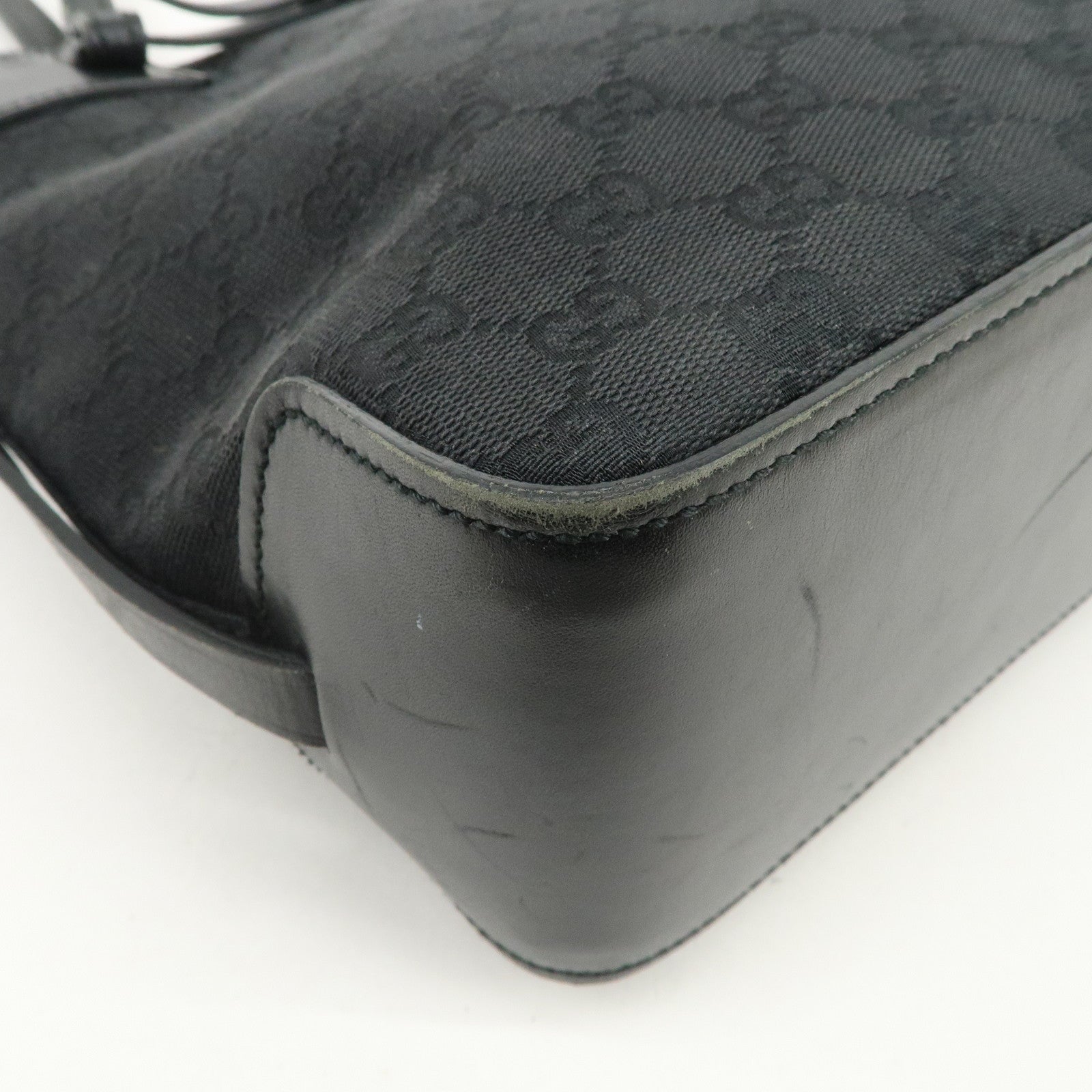 GUCCI GG Canvas Leather Tote Bag Hand Bag Shoulder Bag Black 107757