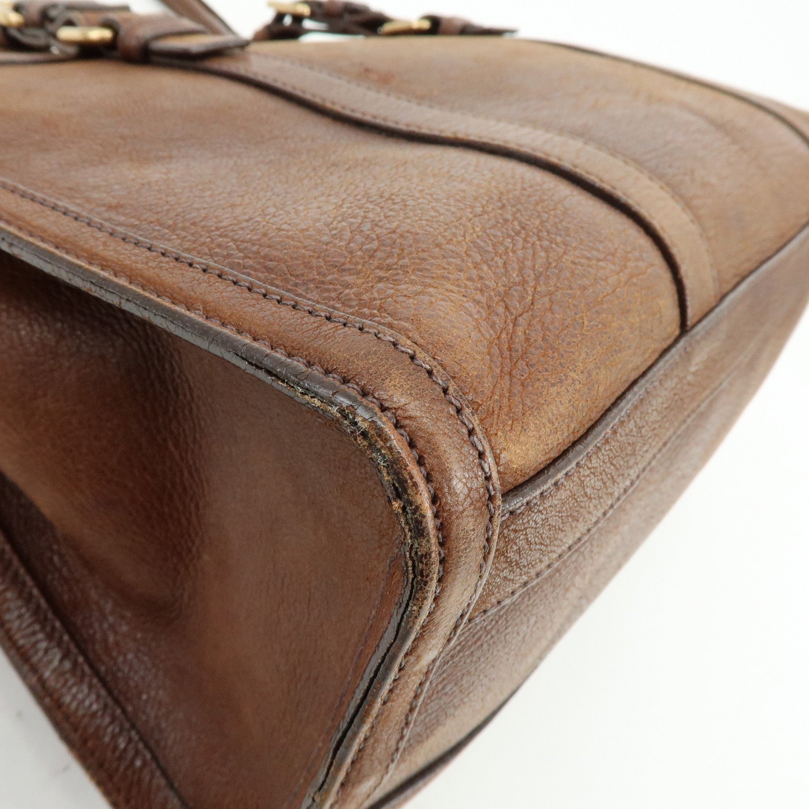 PRADA Leather Shoulder Bag Hand Bag Brown BR3130