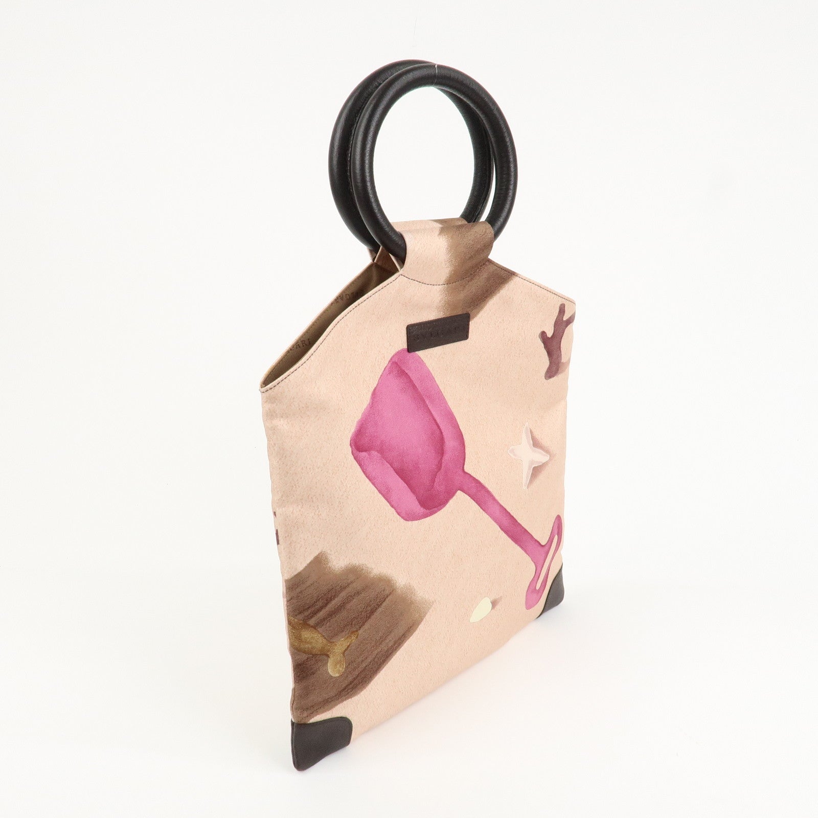BVLGARI Canvas Leather Beach Print Tote Bag Hand Bag Pink