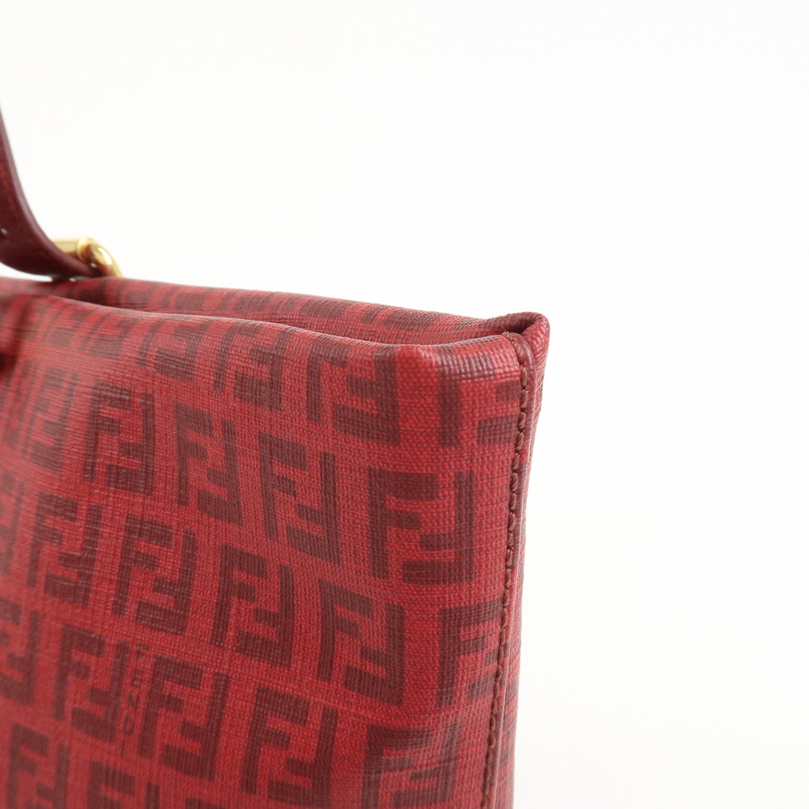 FENDI Zucchino PVC Leather Tote Bag Shoulder Bag Red Gold 8BH215