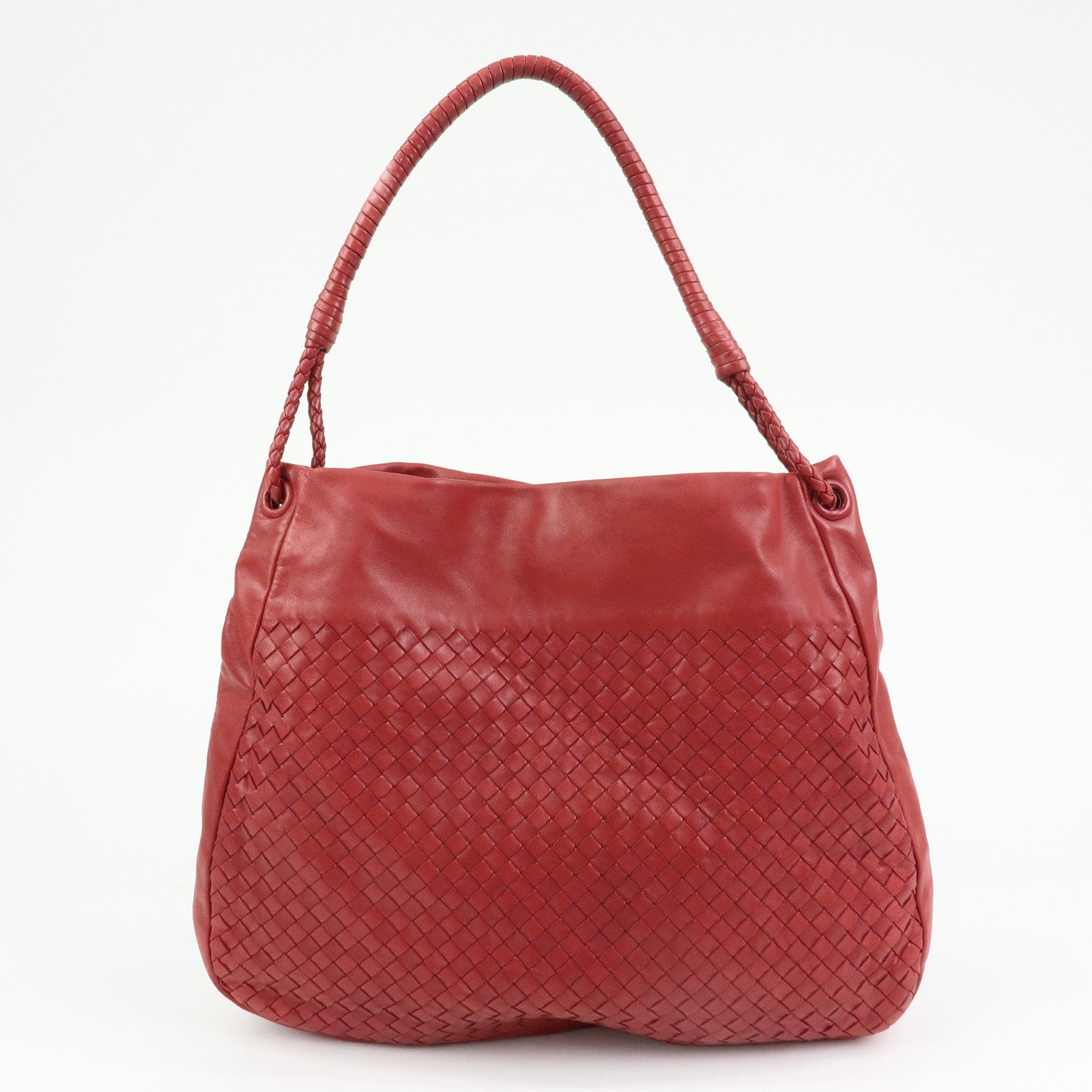 BOTTEGA VENETA Intrecciato Leather Shoulder Bag Red 132369