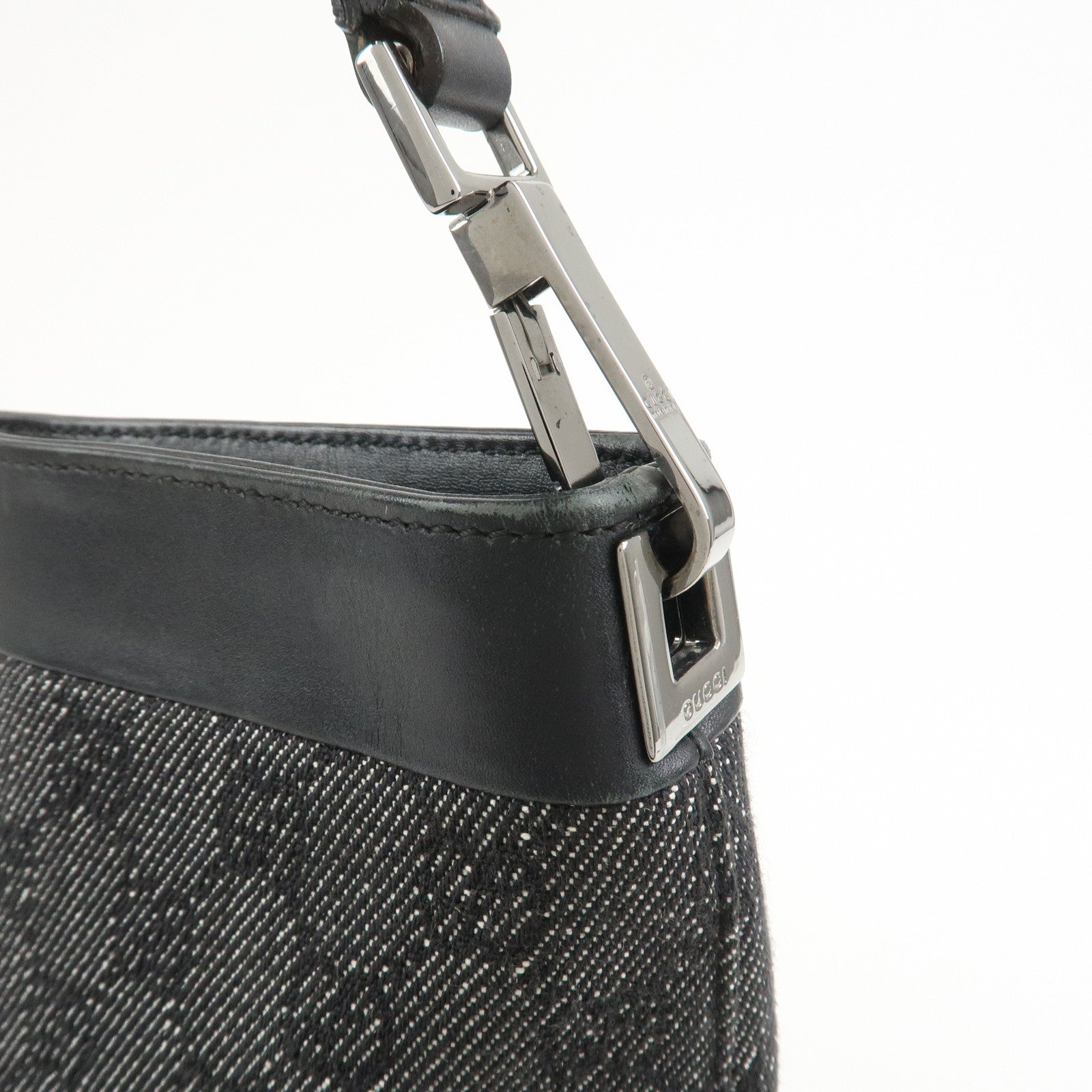 GUCCI Logo GG Canvas Leather Shoulder Bag Hand Bag Black 143745