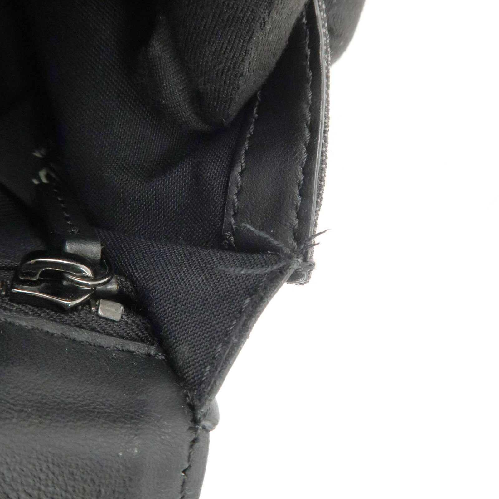 FENDI Zucca Leather Canvas Baguette Slim Clutch Bag Black 7M0295 Used