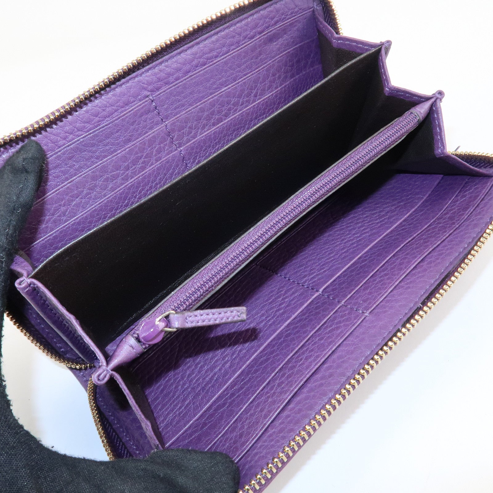GUCCI SOHO Leather Zip Around Long Wallet Purple Used