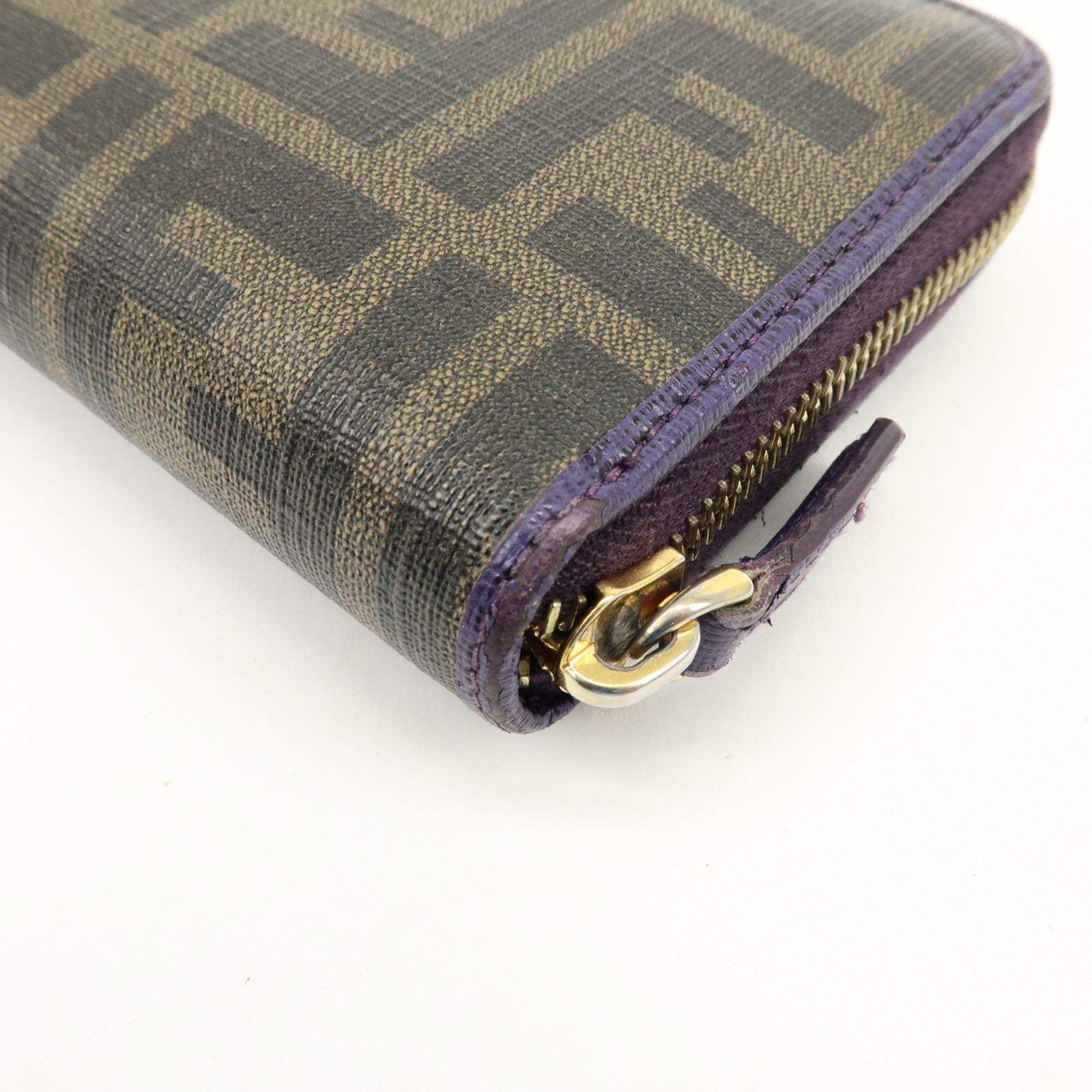 FENDI Zucca PVC Coated Canvas Leather Wallet Brown Purple 8M0899