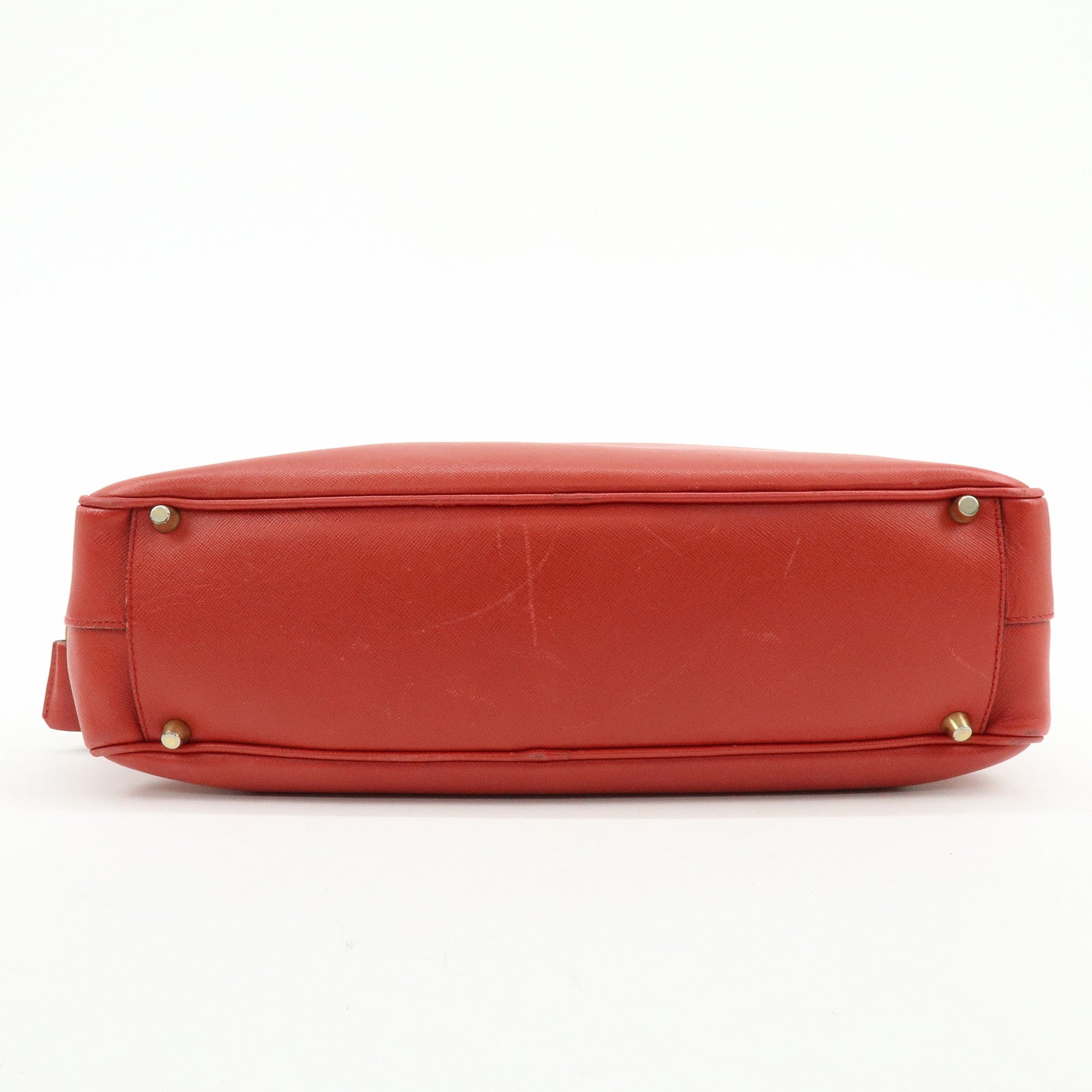 PRADA Triangle Logo Saffiano Leather Shoulder Bag Hand Bag Red