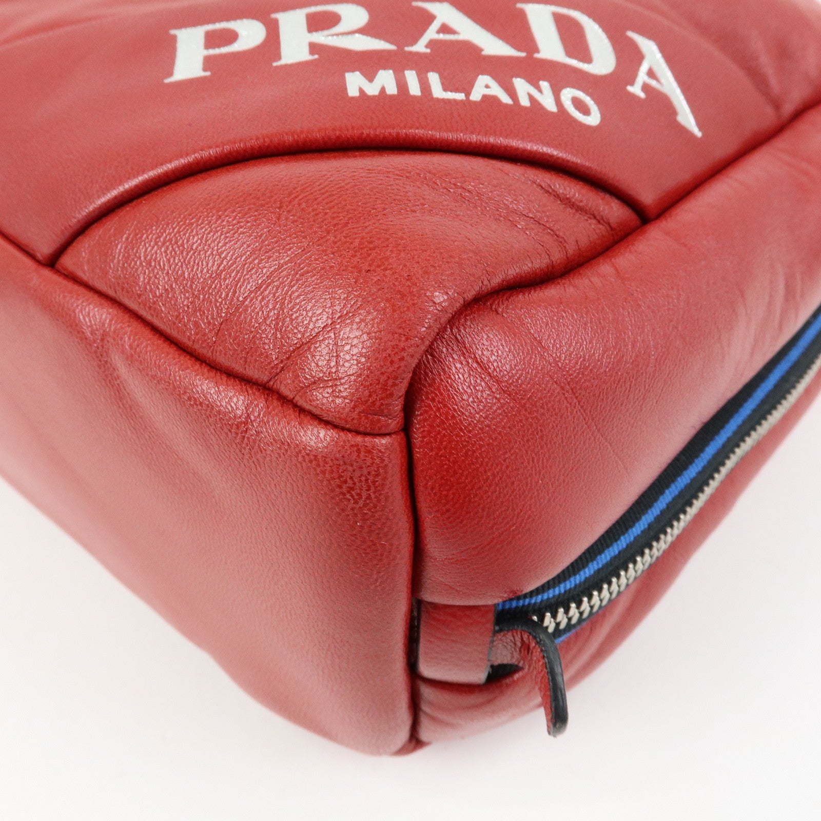 PRADA Nappa Leather Shoulder Bag Hand Bag Boston Bag Red 1BB052