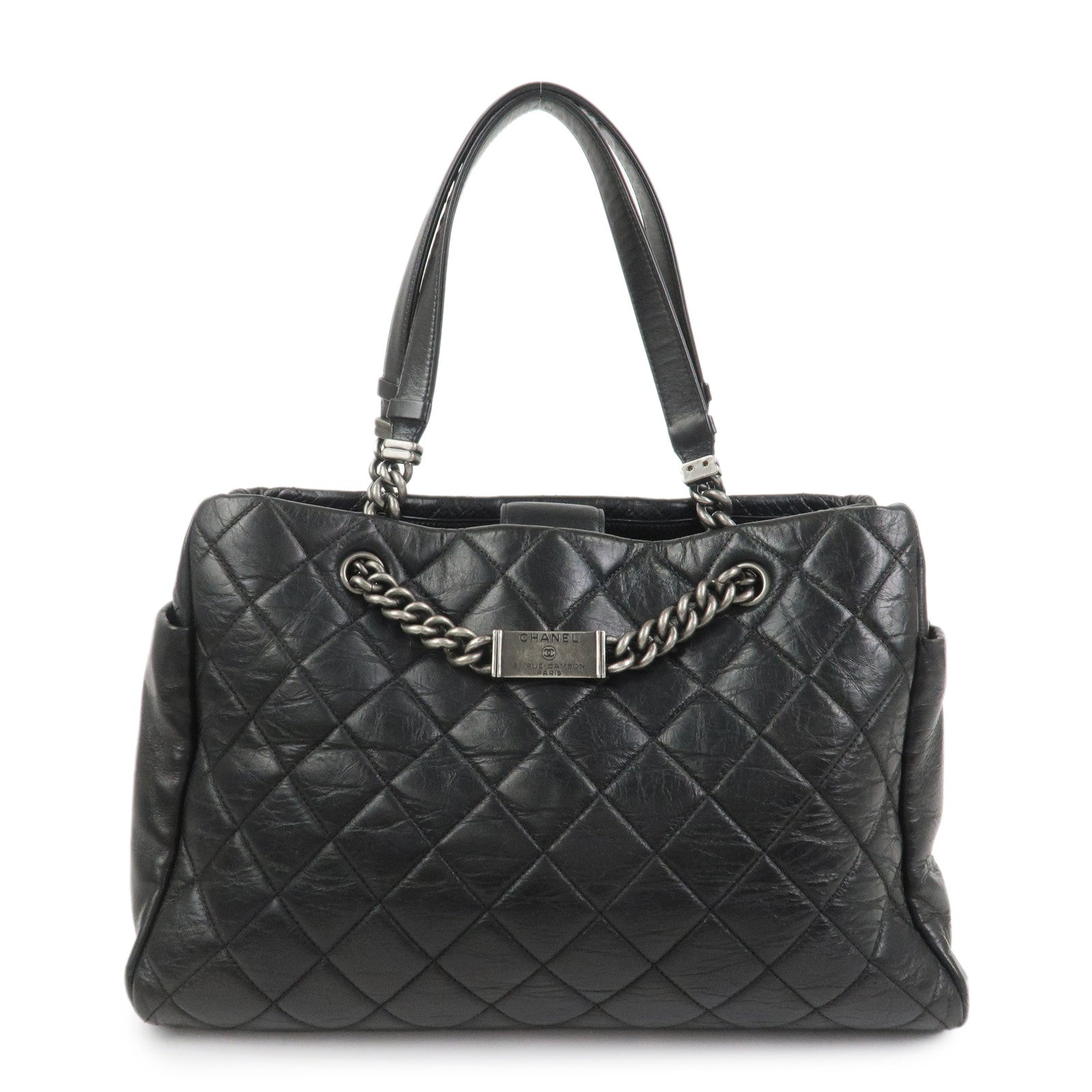 CHANEL Matelasse Calf Leather Chain Tote Bag Black