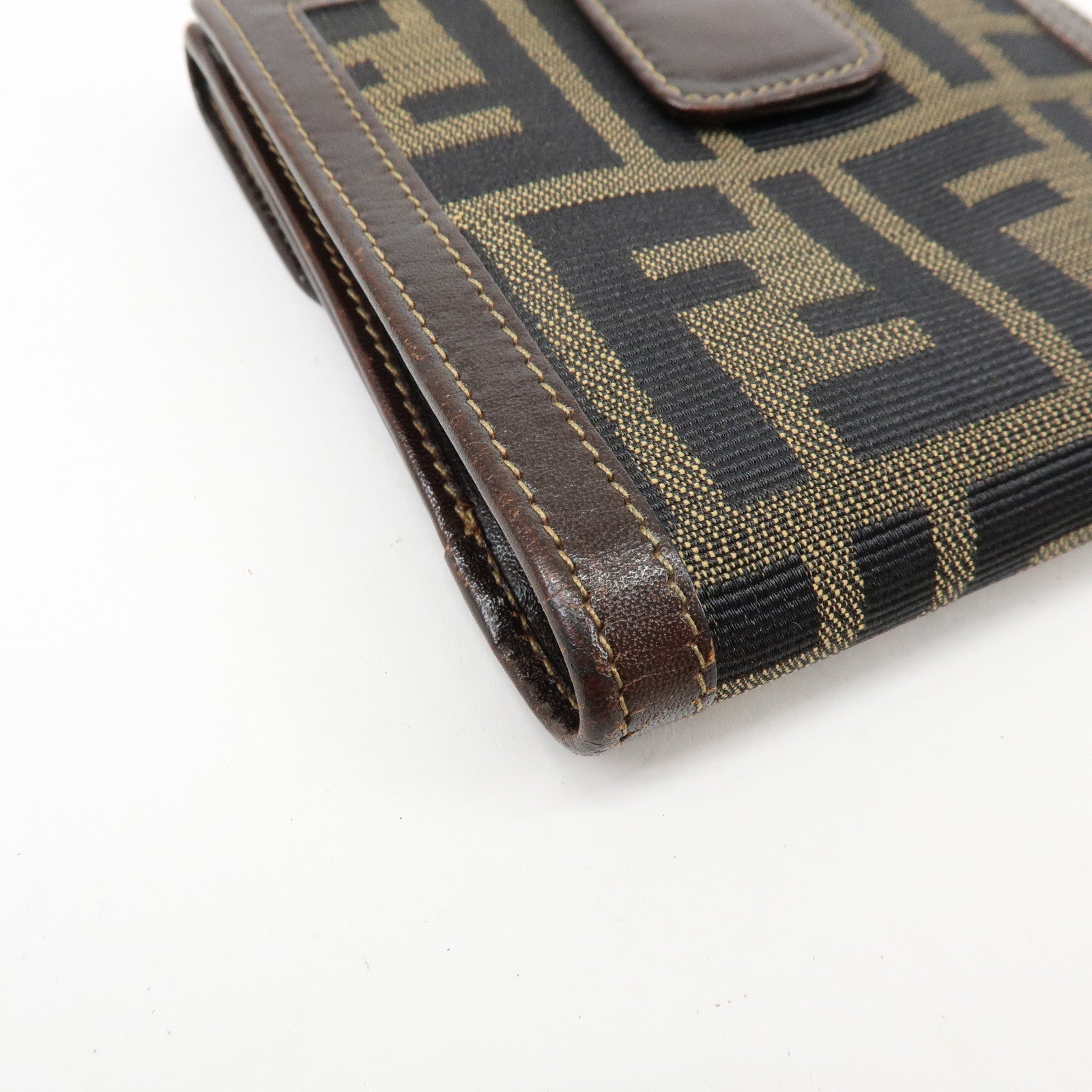 FENDI Zucca Canvas Leather Compact Wallet Brown 2251-01695-079
