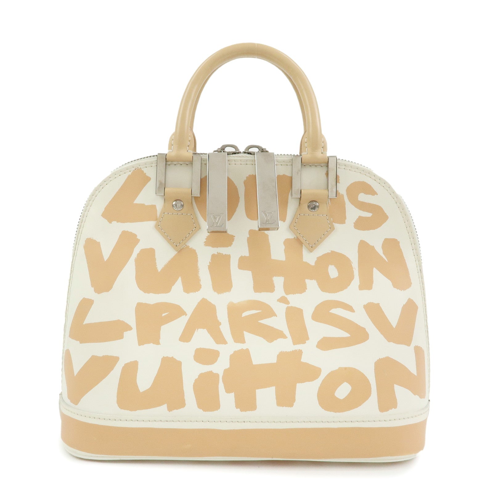 Louis Vuitton Alma MM Graffiti Leather Hand Bag Beige White M92180