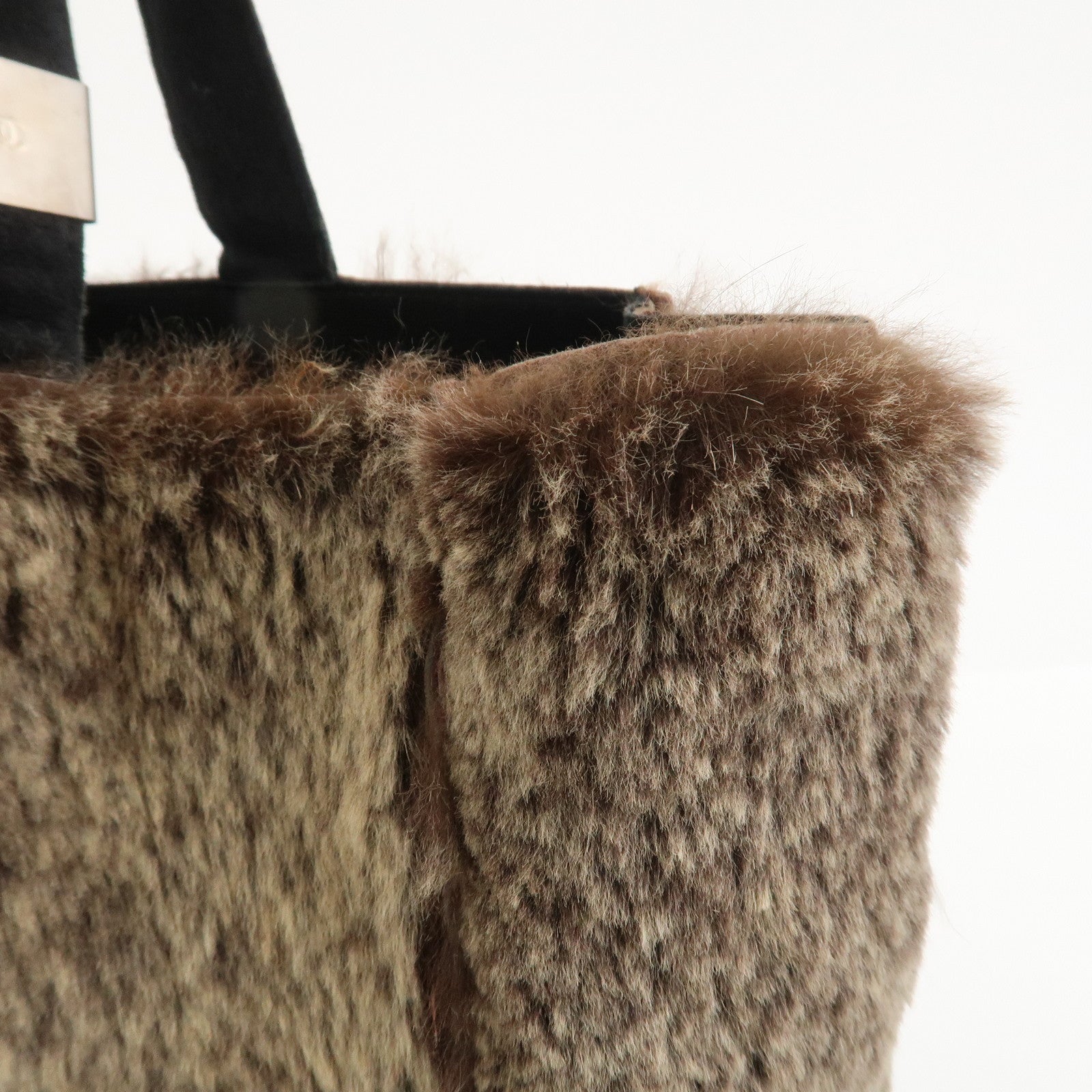 CHANEL COCO Mark Fur Suede Tote Bag Hand Bag Brown Black