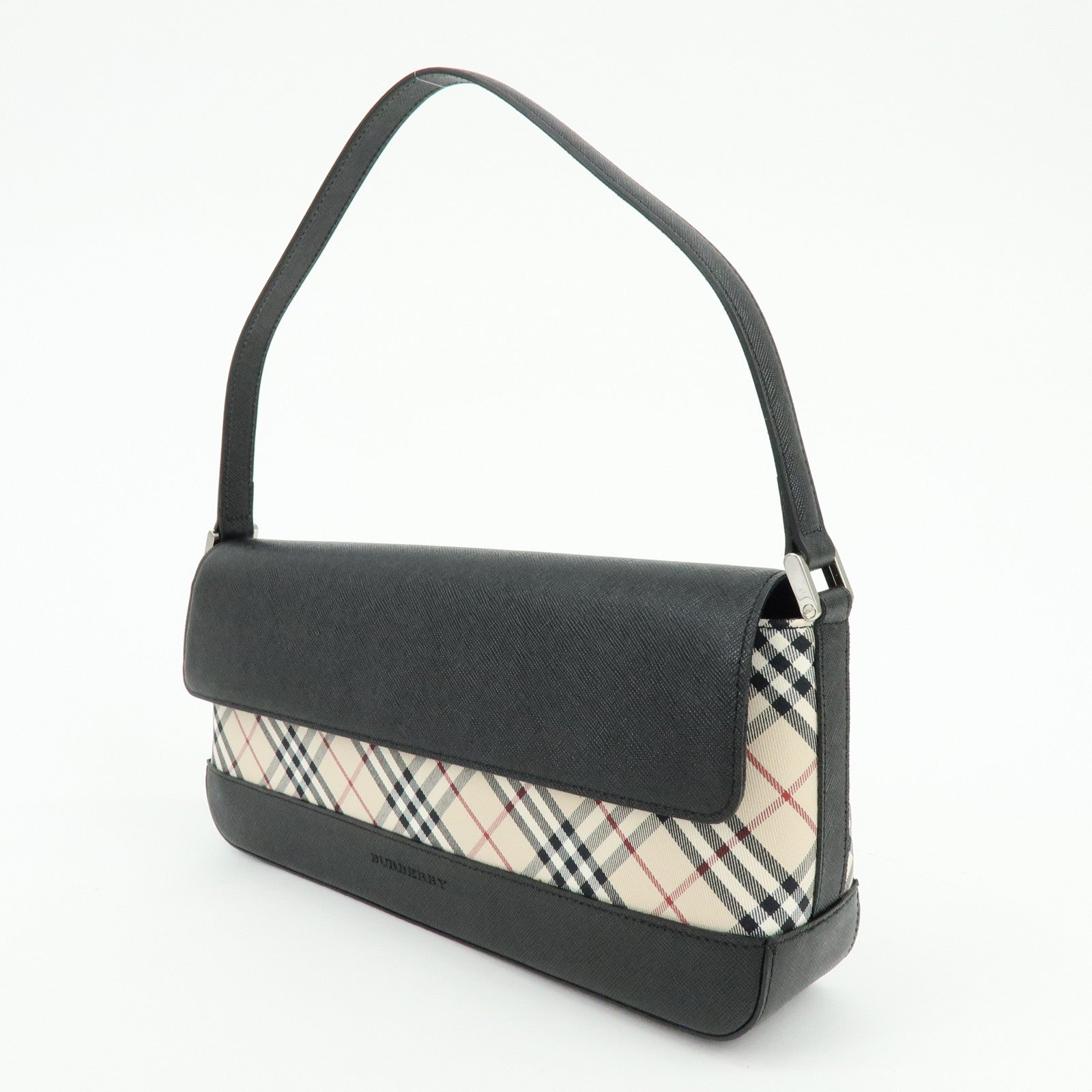BURBERRY Nova Plaid Canvas Leather Shoulder Hand Bag Beige Black