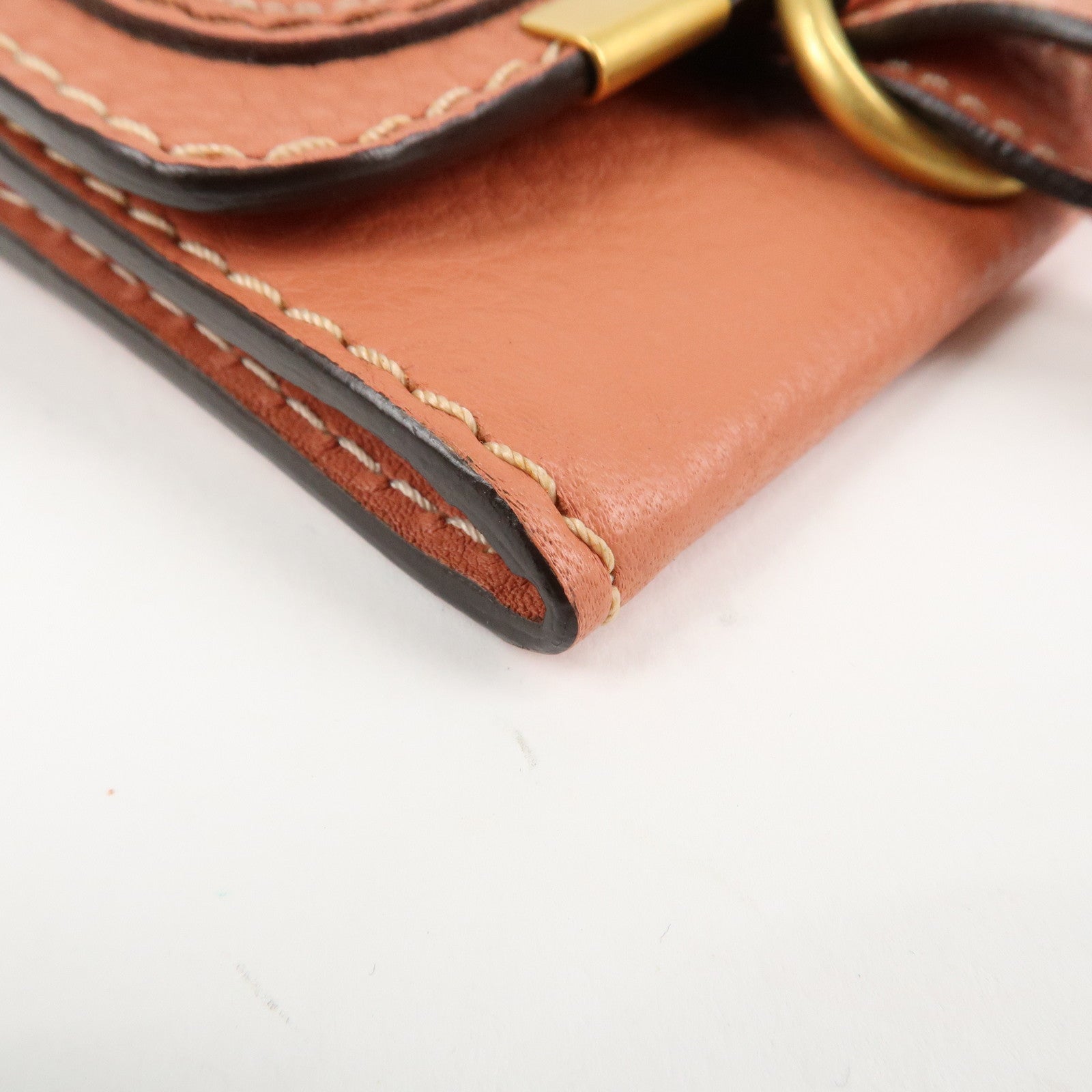 Chloe Leather Marcy Bi-fold Coin Case Card Case Orange Gold Hardware Used