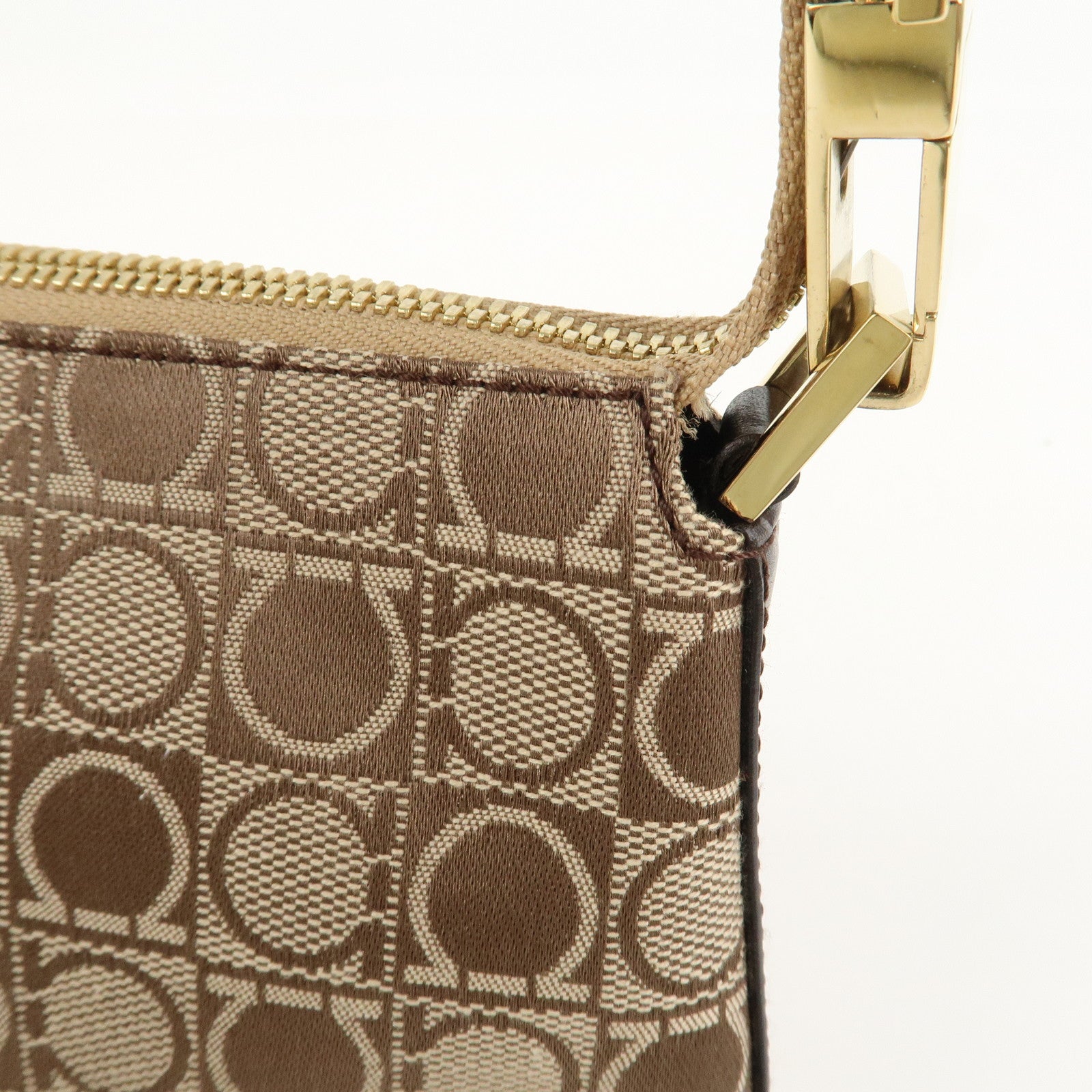 Ferragamo Gancini Canvas Leather Shoulder Bag Hand Bag Brown