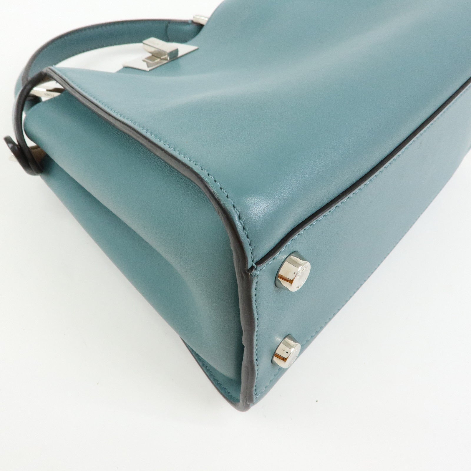 FENDI Peekaboo Iconic Essentially Leather 2Way Hand Bag Blue 8BN302