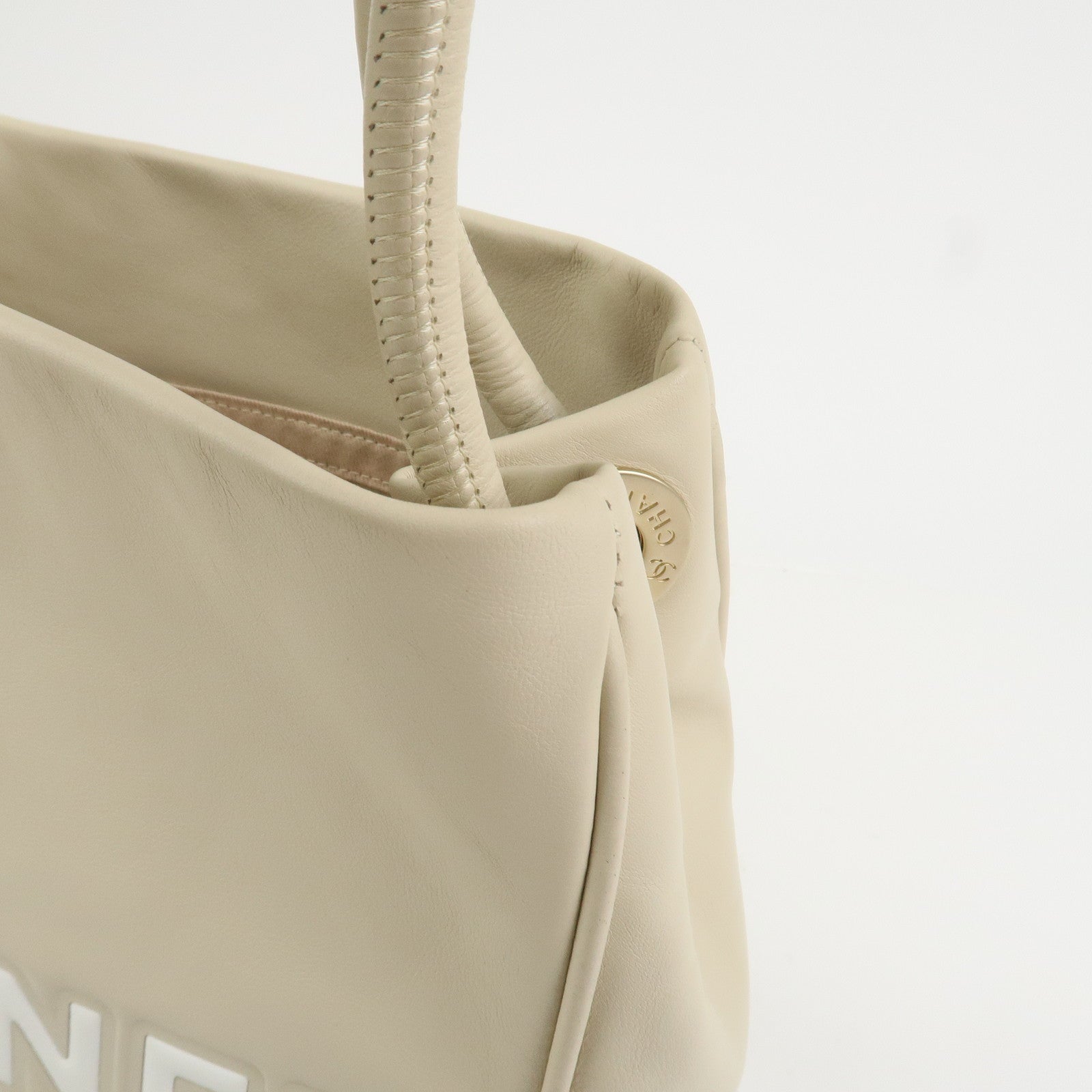 CHANEL Camelia Lambskin Hand Bag Tote Bag Ivory A20856