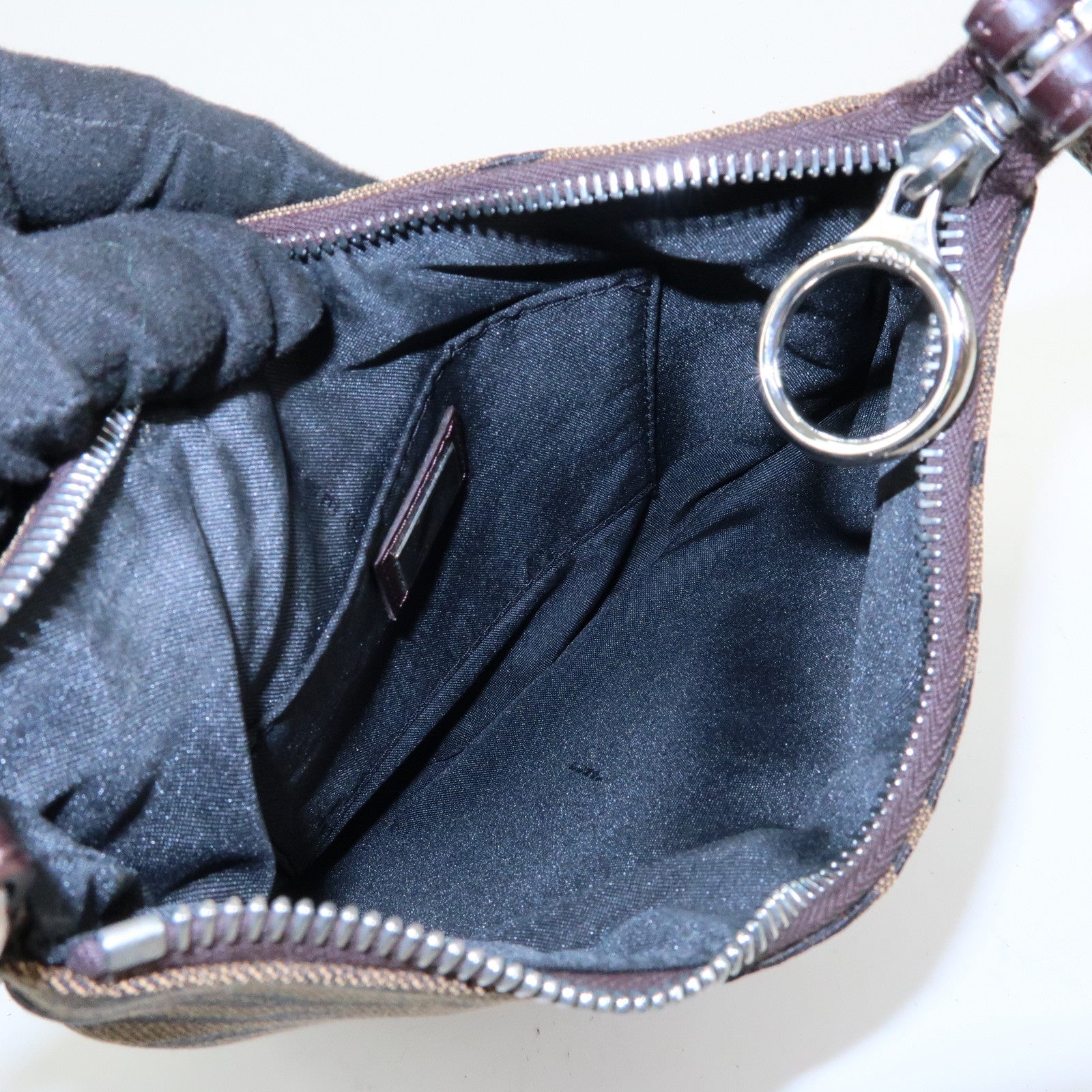 FENDI Canvas Leather Shoulder Bag Leopard Brown Black 8BR248