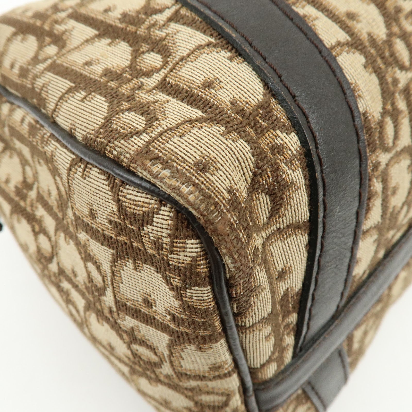 Christian Dior Trotter Jacquard Canvas Leather Boston Bag Brown