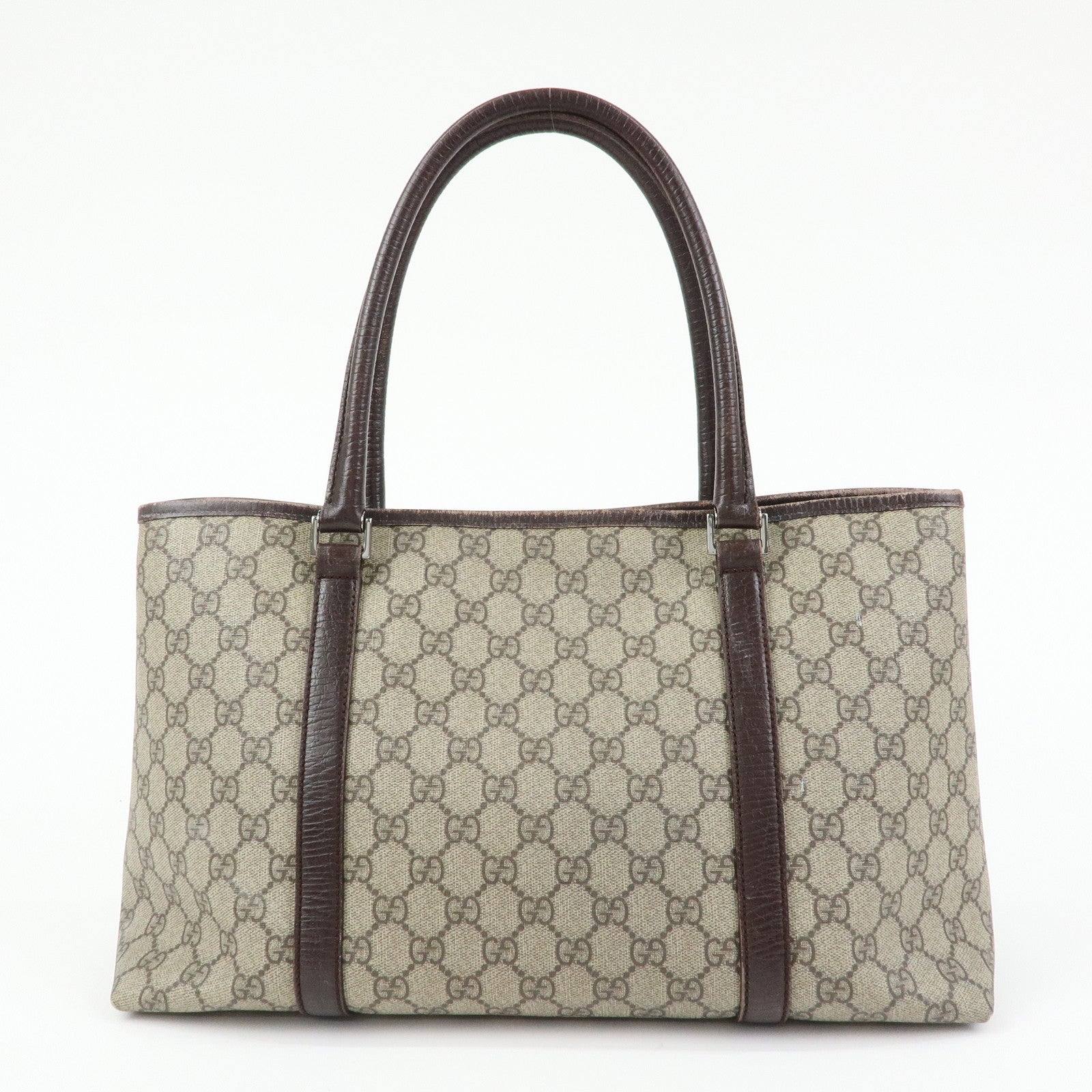 GUCCI GG Supreme Leather Tote Bag Shoulder Bag Beige Brown 114595