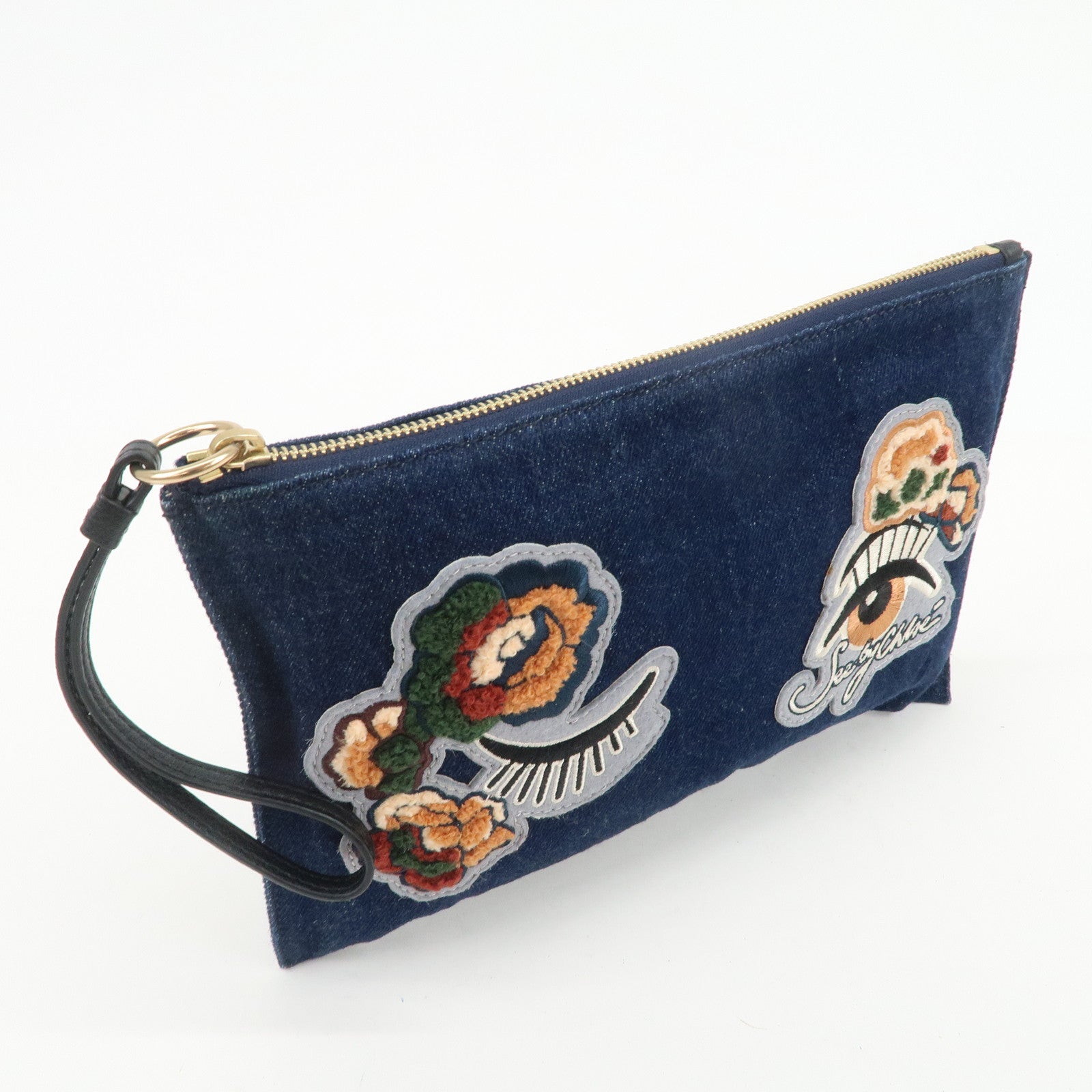 Chloe See By Chloe Patch Denim Clutch Bag Pouch Bag Blue