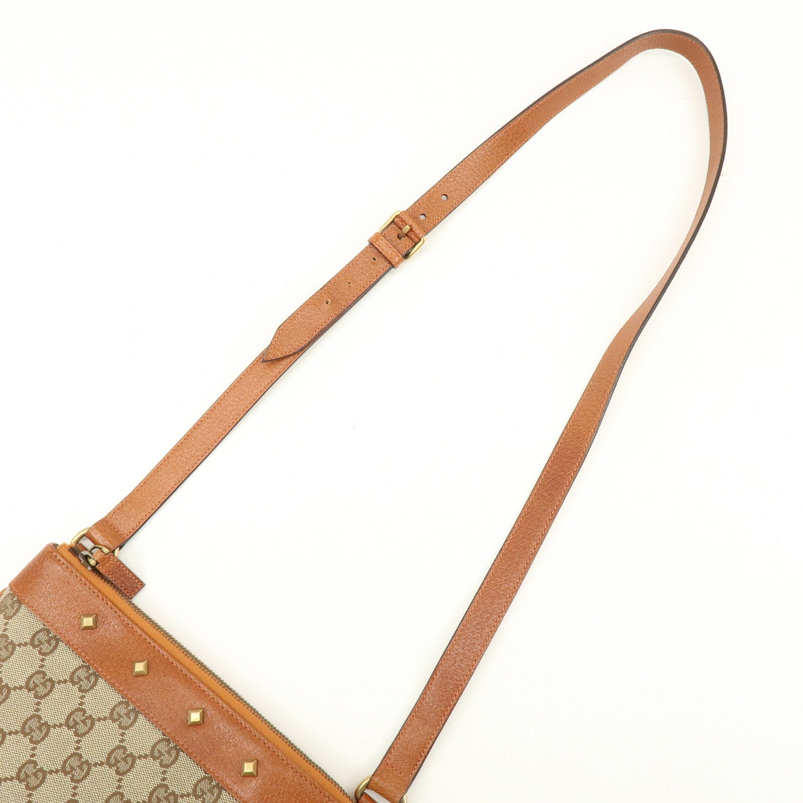 GUCCI GG Canvas Leather Shoulder Crossbody Bag Beige Brown 120893