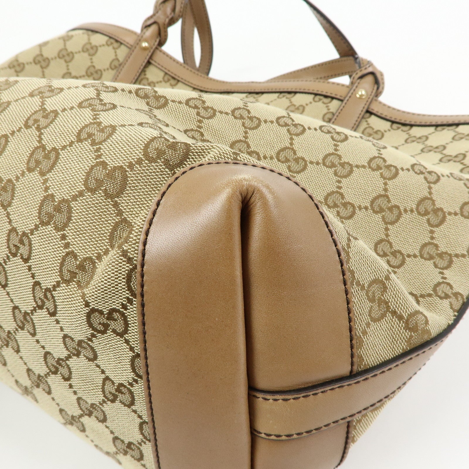 GUCCI GG Canvas Leather Tote Bag Shoulder Bag Beige 247209