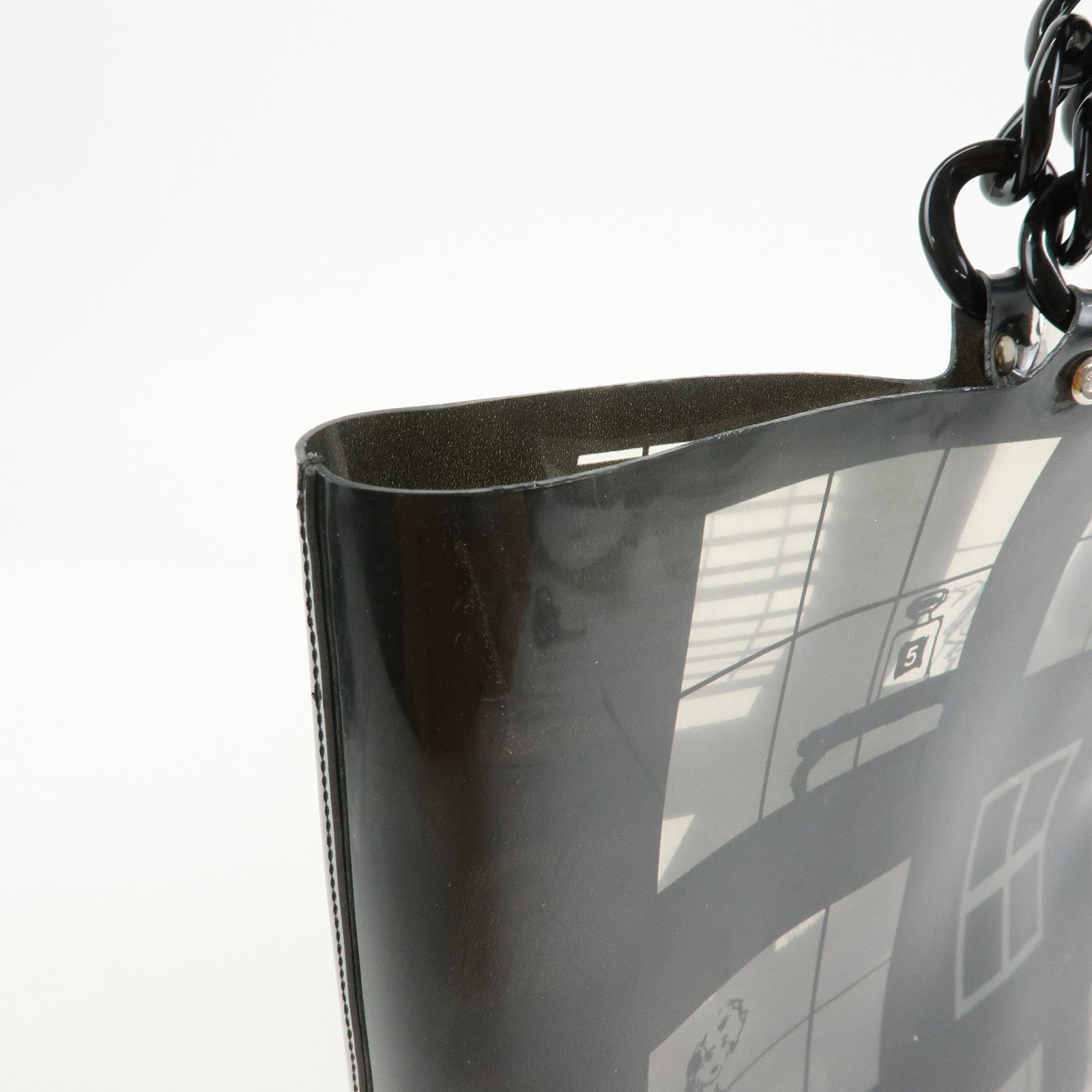 CHANEL Windows Line COCO Mark Vinyl Plastic Chain Tote Bag Black