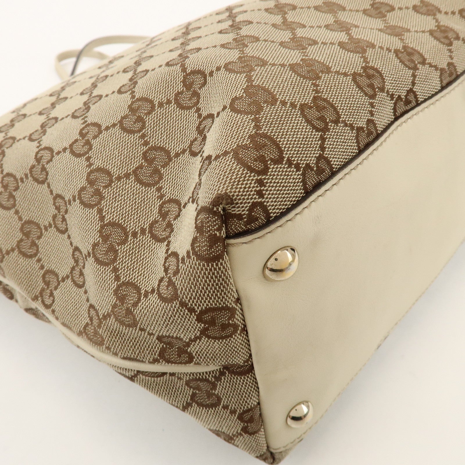 GUCCI New Britt GG Canvas Leather Tote Bag Beige White 169945