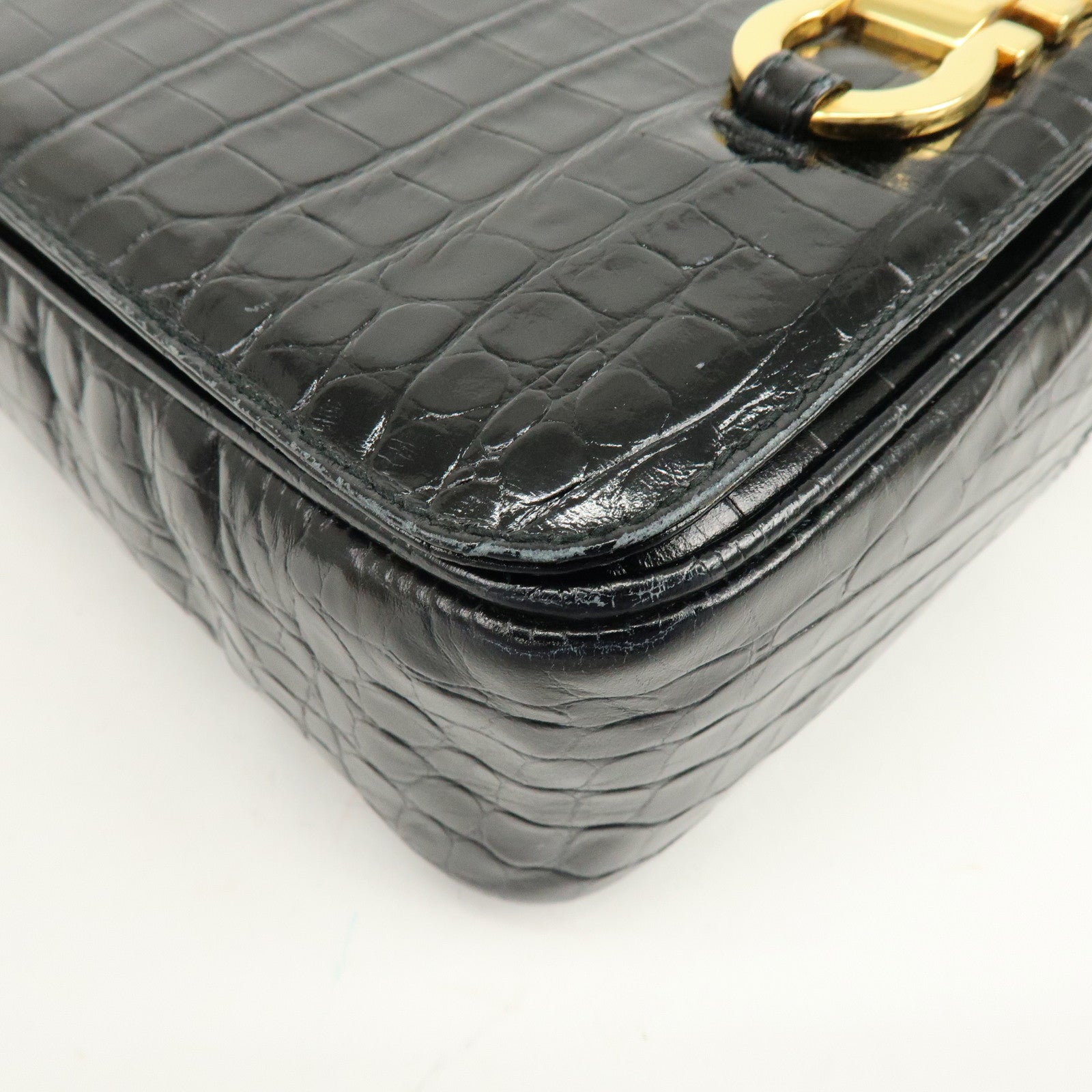 Ferragamo Gancini Embossed Leather Shoulder Bag Crossbody Bag Black