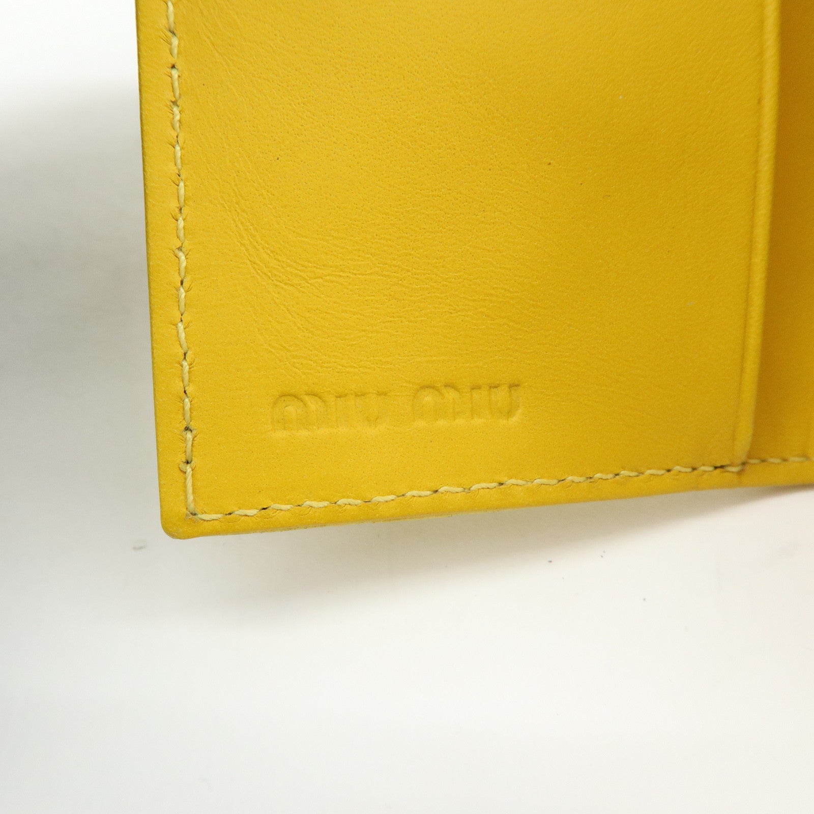 MIU MIU Embossed Leather Key Case Key Holder Yellow 5M0222