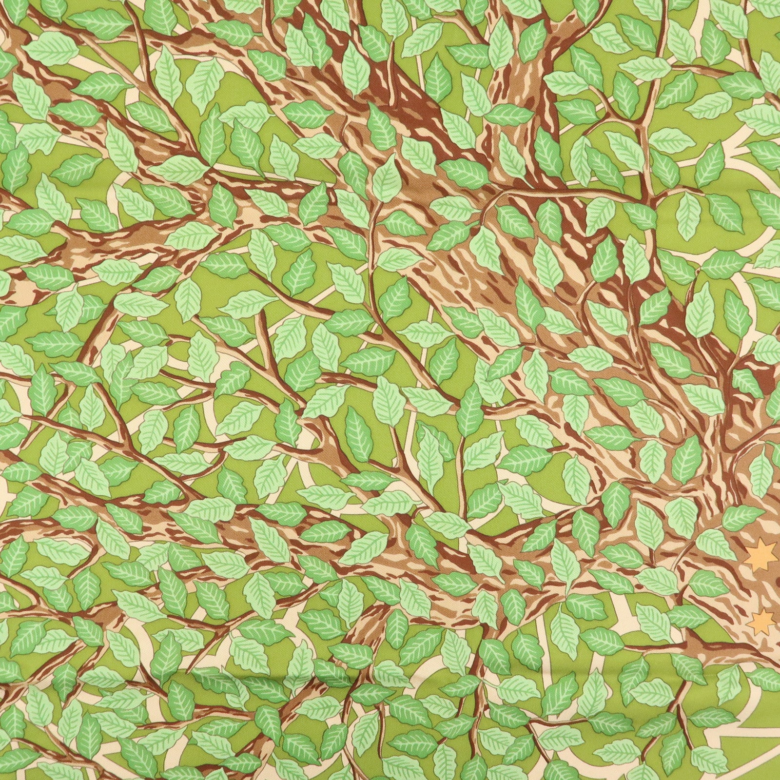 HERMES Carre 90 Silk 100% Scarf AXIS MUNDI Green Brown