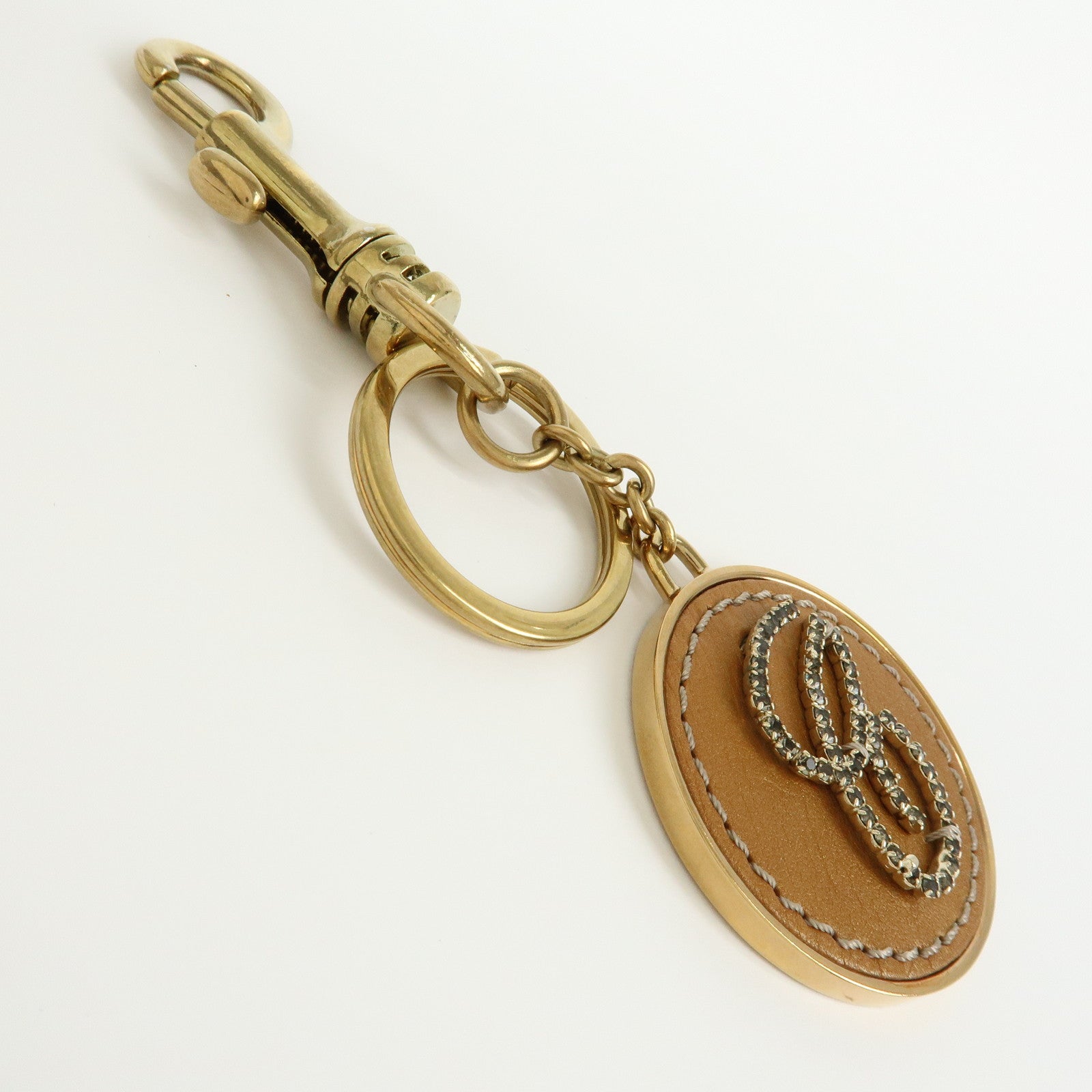 Chloe Leather Color Stone Bag Charm Key Charm Key Chain Brown