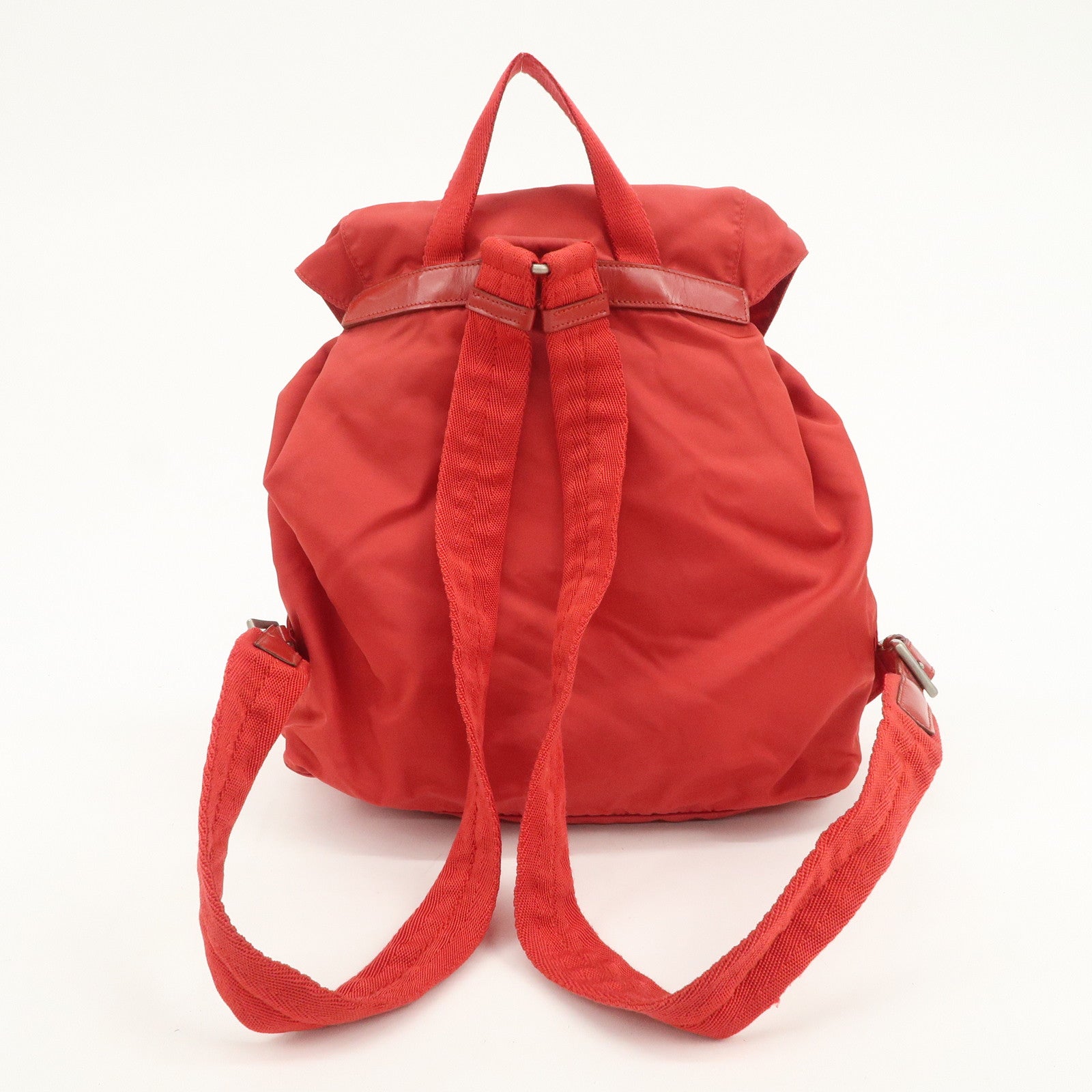 PRADA Triangle Logo Nylon Leather Backpack Rucksack Red