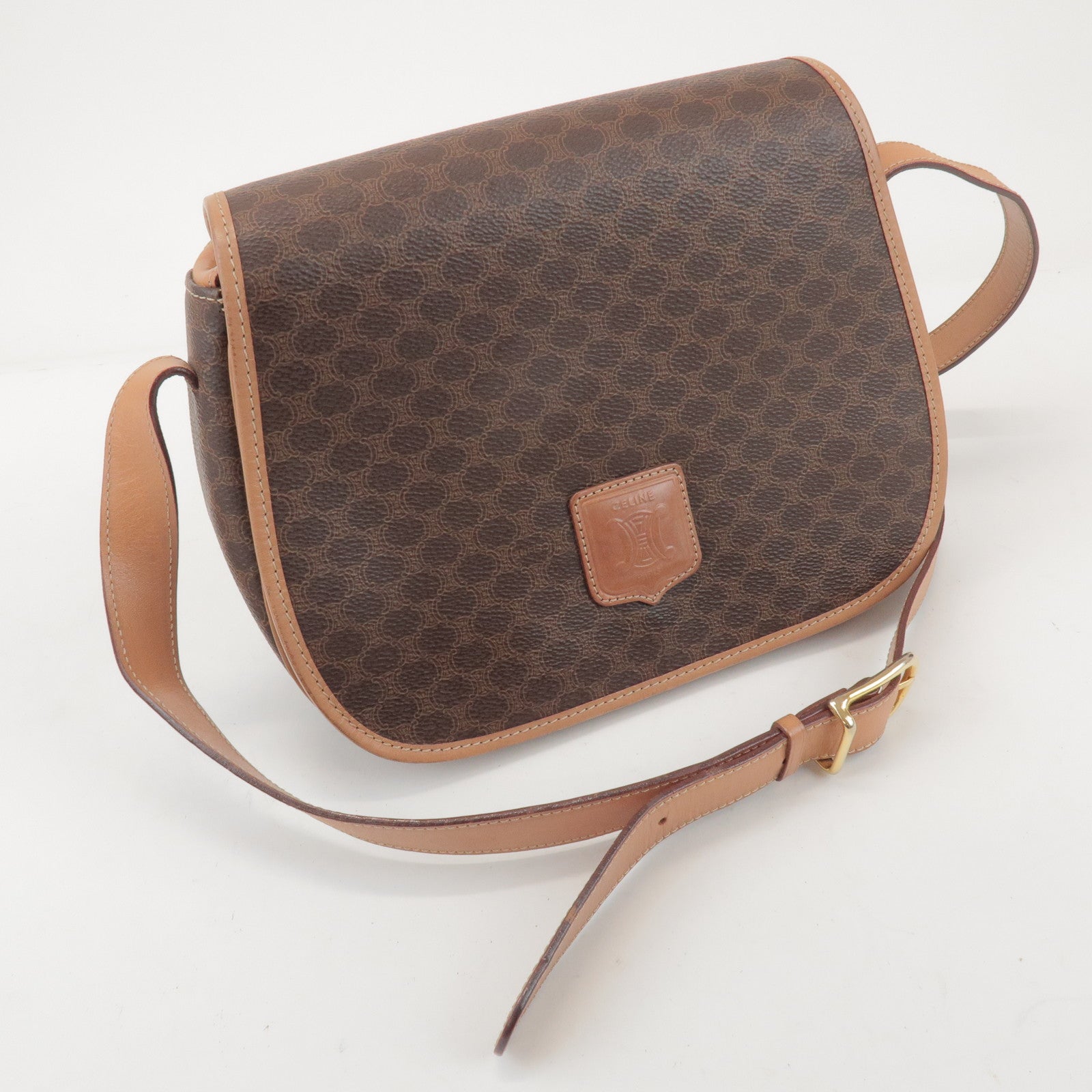 CELINE Macadam PVC Leather Shoulder Bag Crossbody Bag Brown