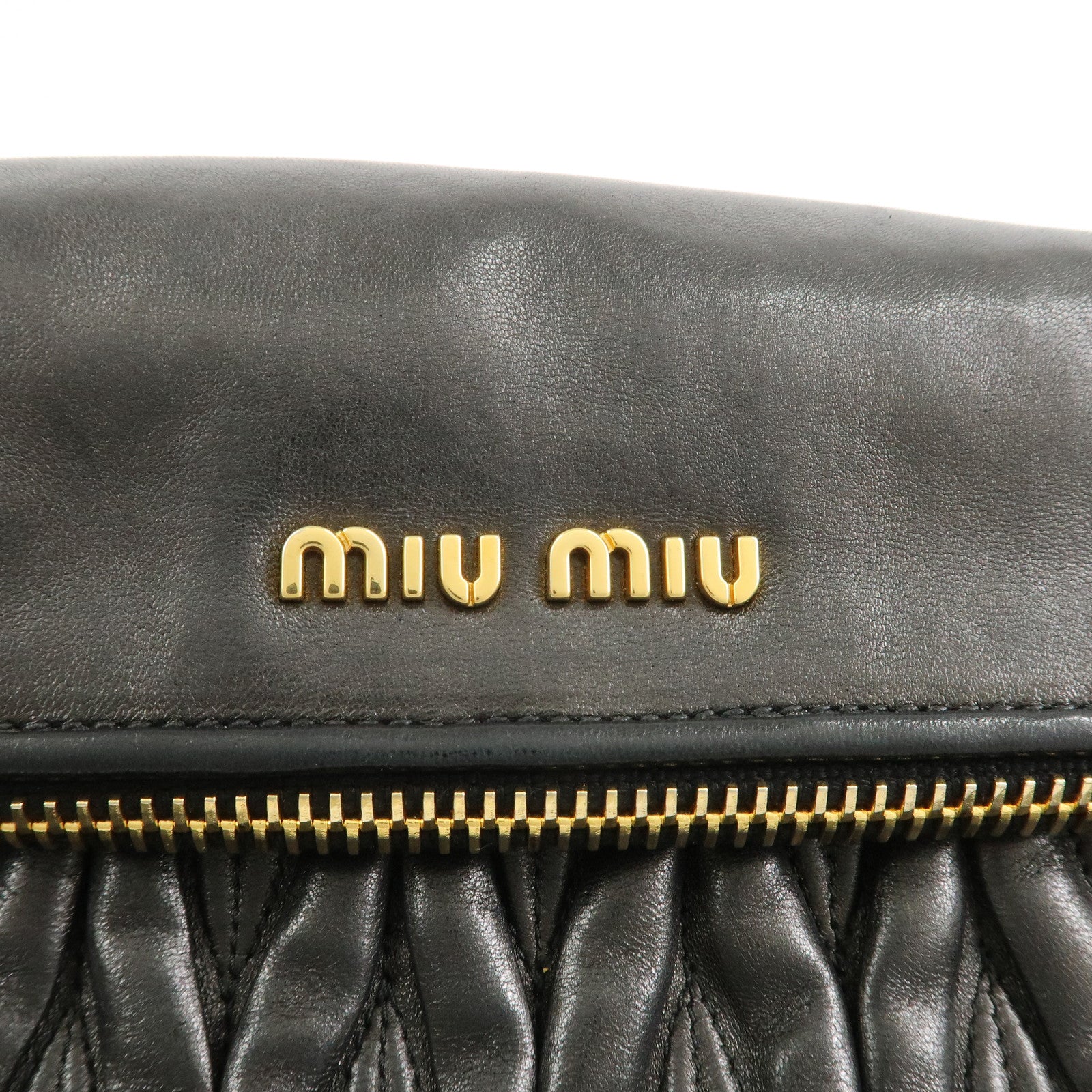 MIU MIU Matelasse Logo Leather Shoulder Bag Black RP0385