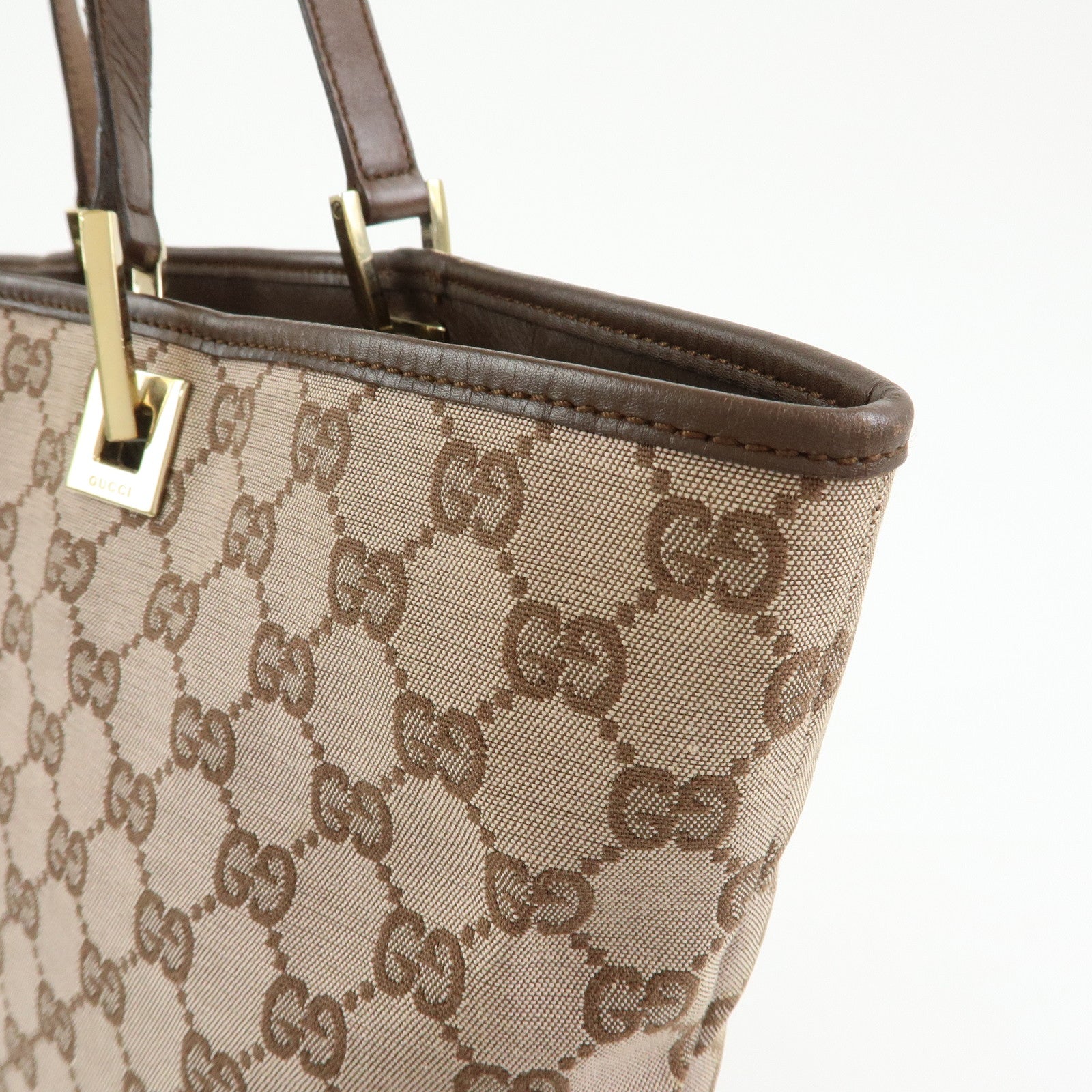 GUCCI GG Canvas Leather Tote Bag Shoulder Bag Brown 002・1098