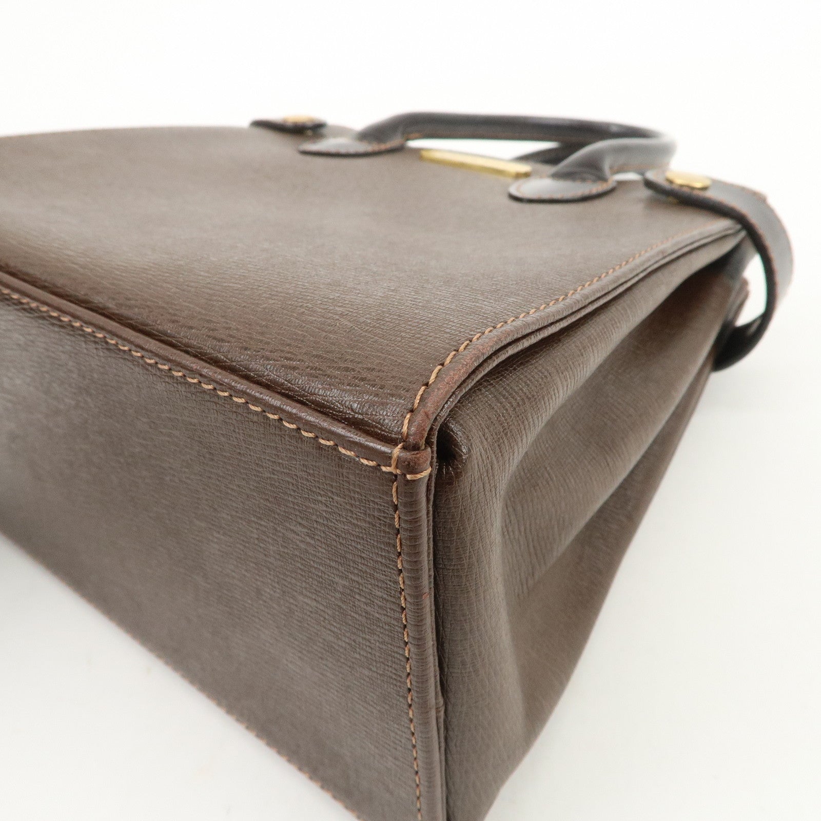BURBERRY Leather Hand Bag Tote Bag Brown Gold