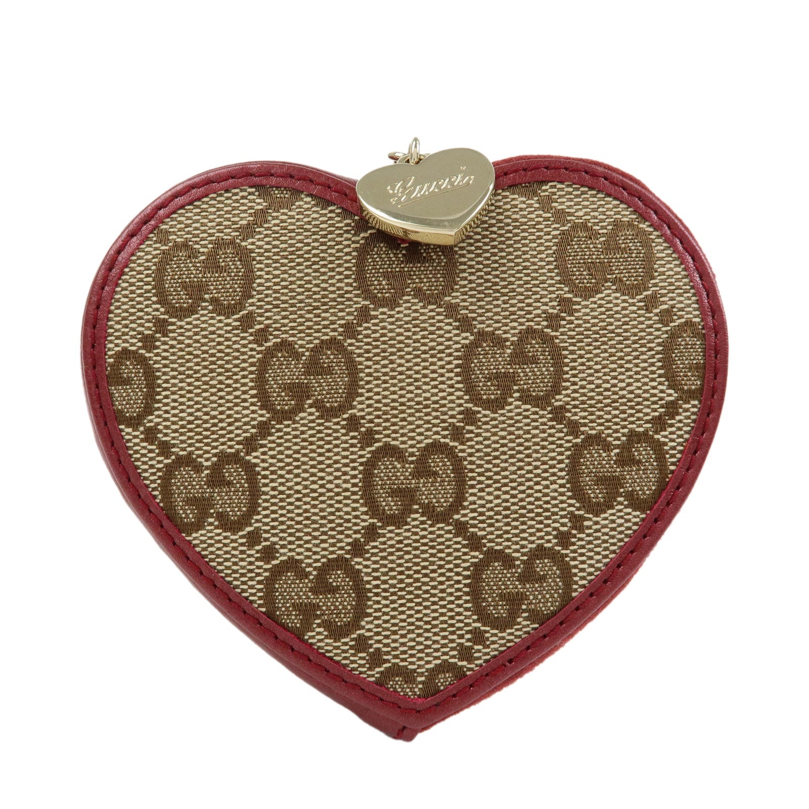 GUCCI Lovely Heart GG Canvas Leather Coin Case Beige Bordeaux152615