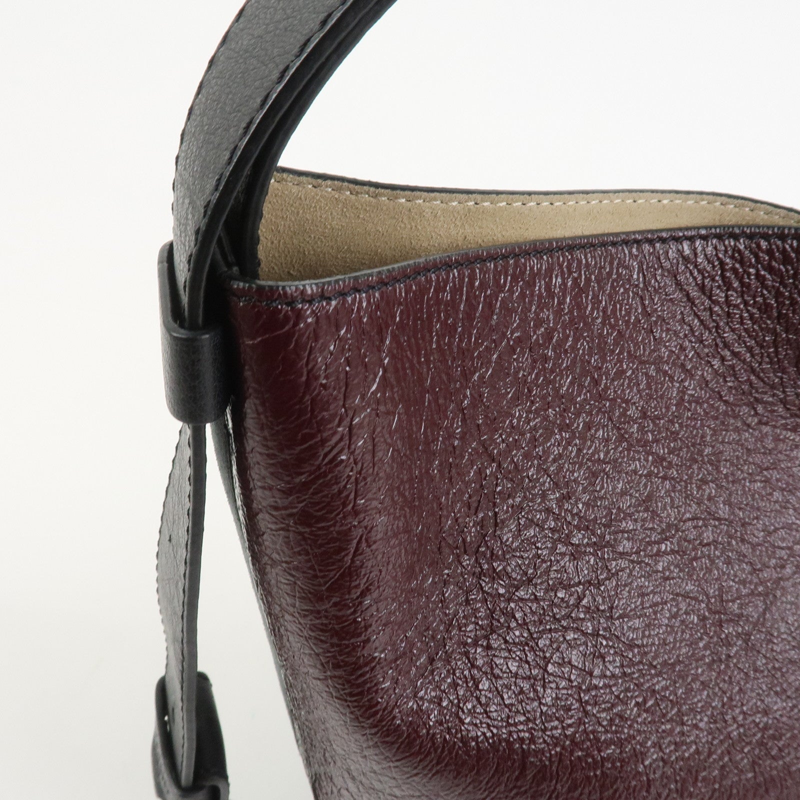 GIVENCHY Suede Leather Hand Bag Shoulder Bag Gray Bordeaux Black