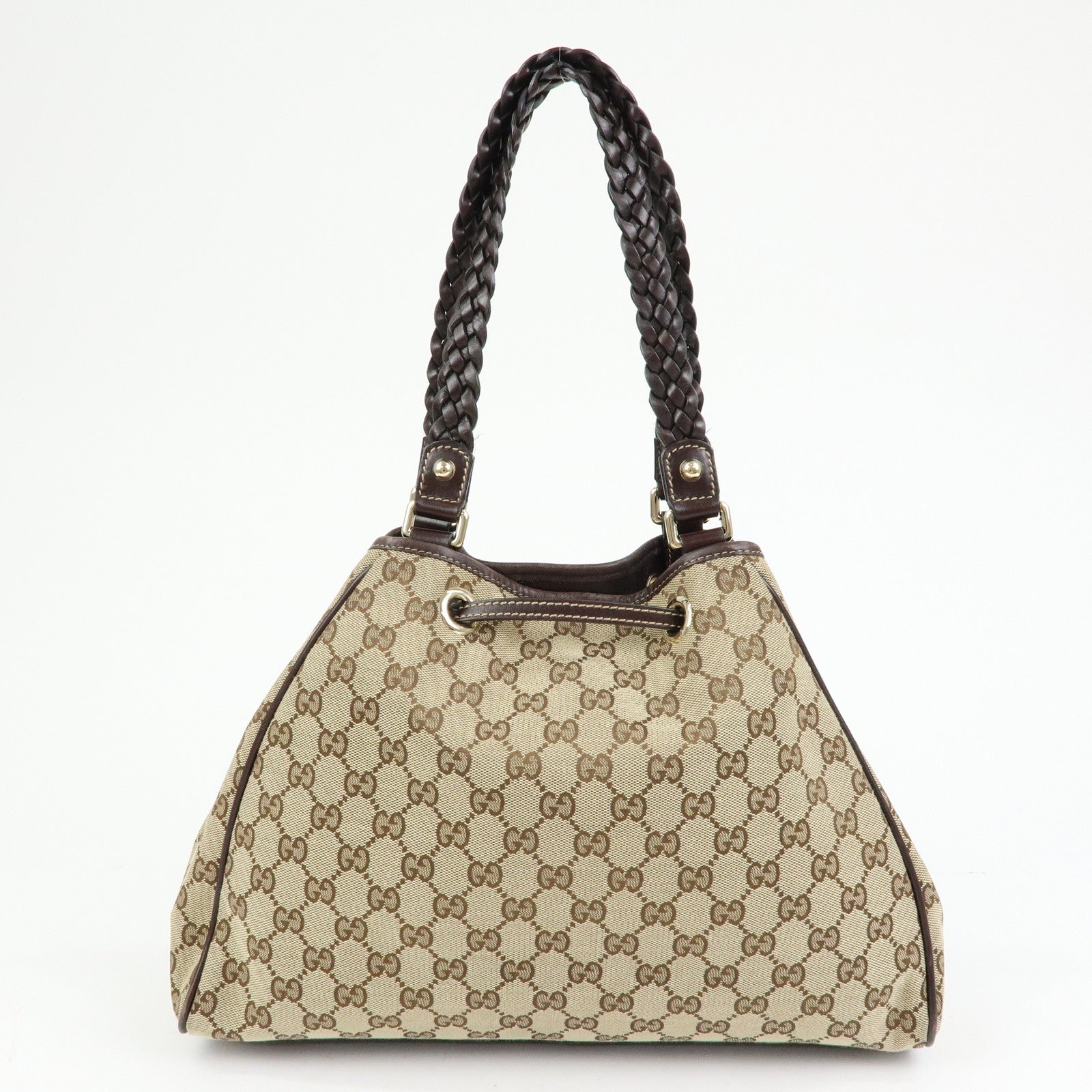 GUCCI Bamboo Fringe GG Canvas Leather Tote Bag Beige Brown 170582