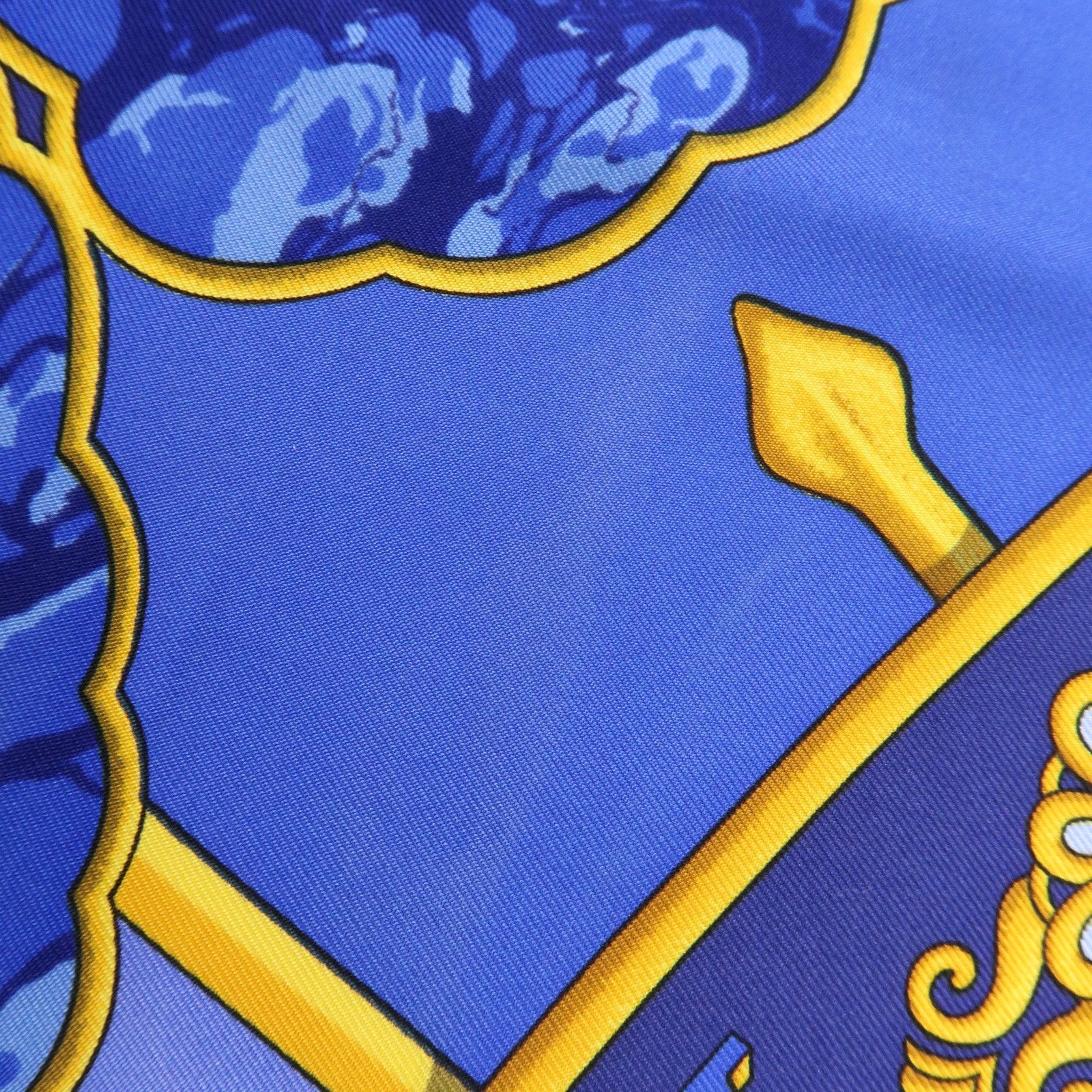 HERMES Carre 90 Silk 100% Scarf CARPE DIEM Blue Gold