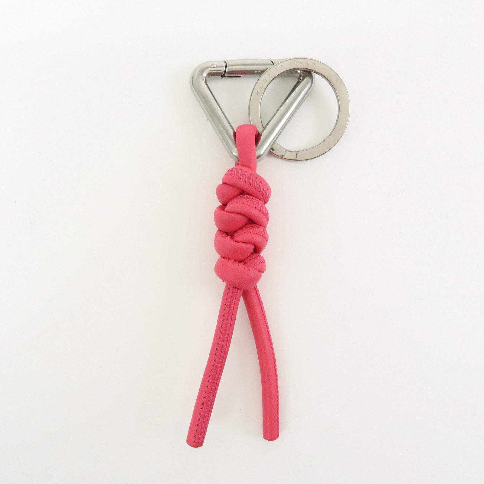 BOTTEGA VENETA Leather Bag Charm Triangle Key Ring Pink 651052