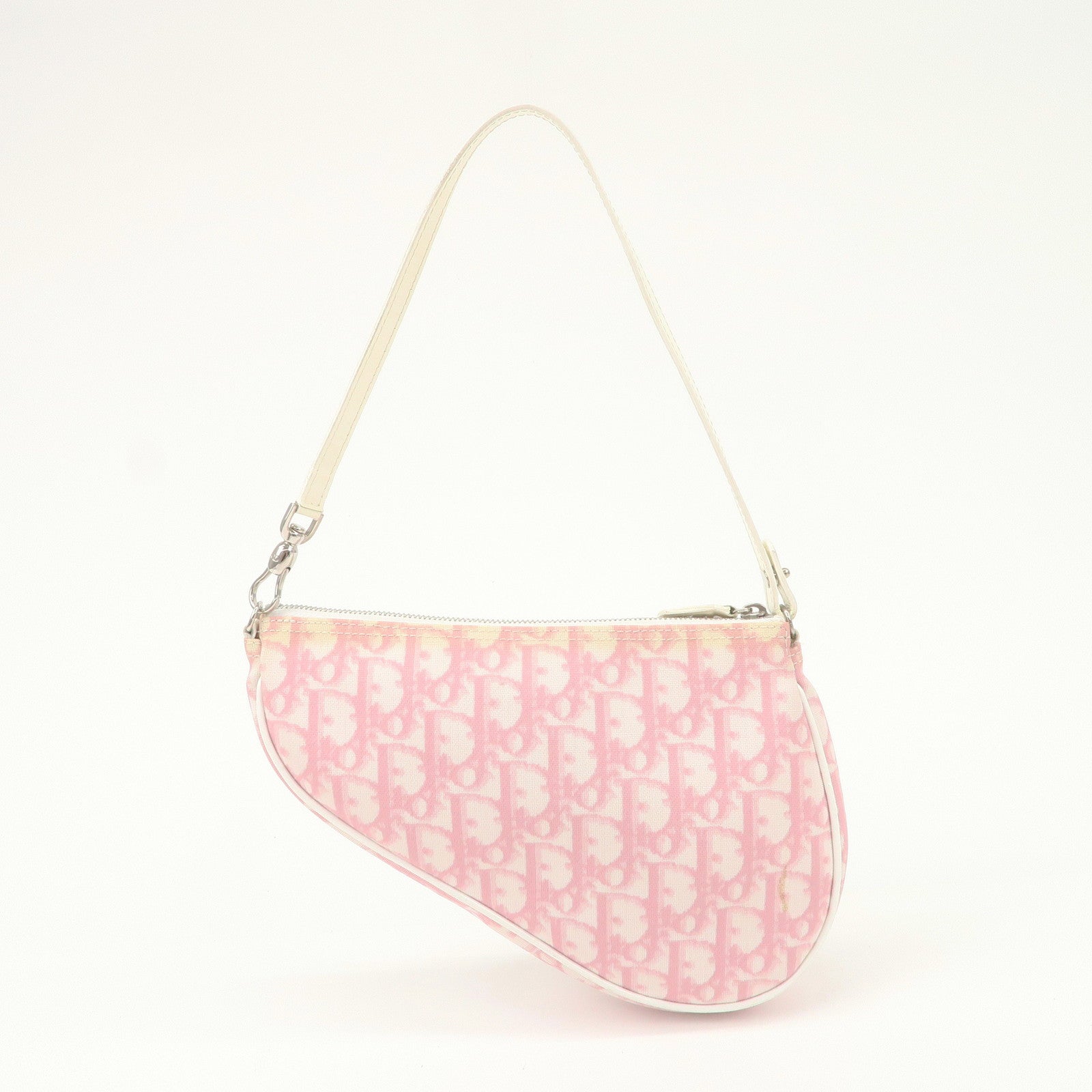 Christian Dior Trotter PVC Leather Saddle Pouch Hand Bag Pink White