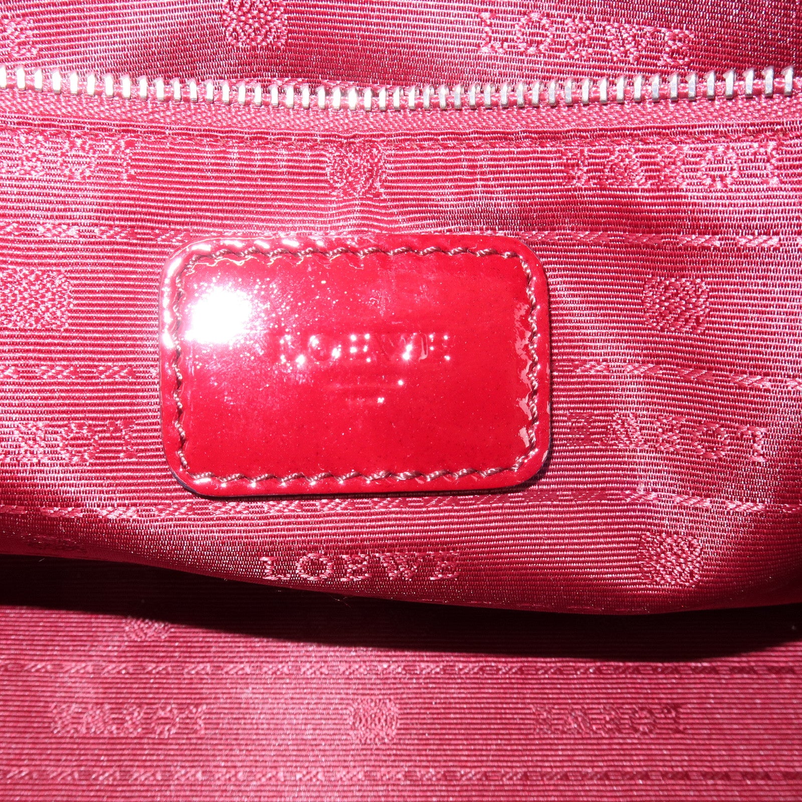 LOEWE Anagram Amazona 32 Patent Leather Hand Bag Burgundy