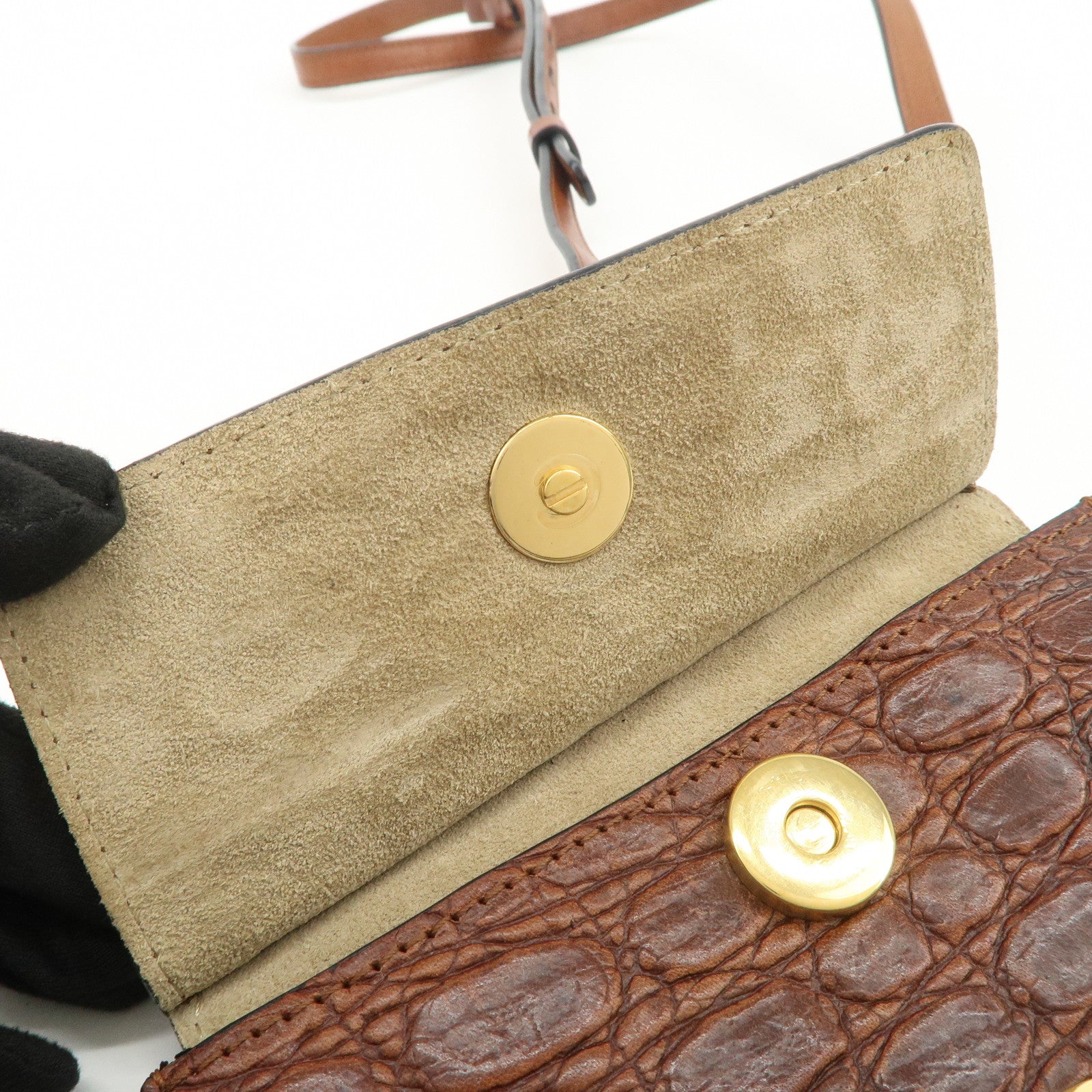 Chloe Logo Embossed Leather Shoulder Bag Hand Bag Brown