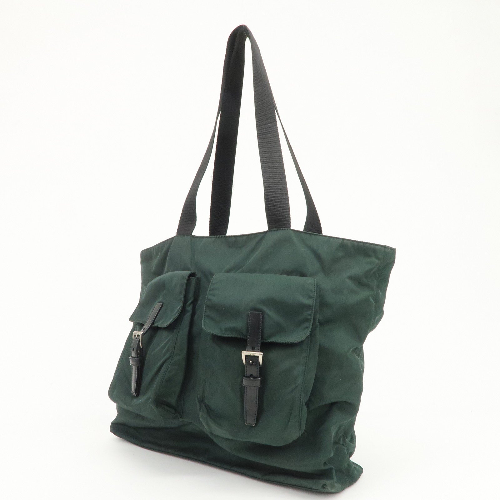 PRADA Triangle Logo Nylon Leather Shoulder Bag Hand Dark Green