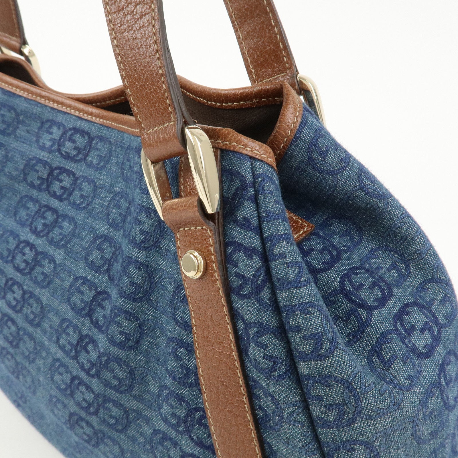 GUCCI Abbey GG Monogram Denim Leather Tote Bag Hand Bag130736